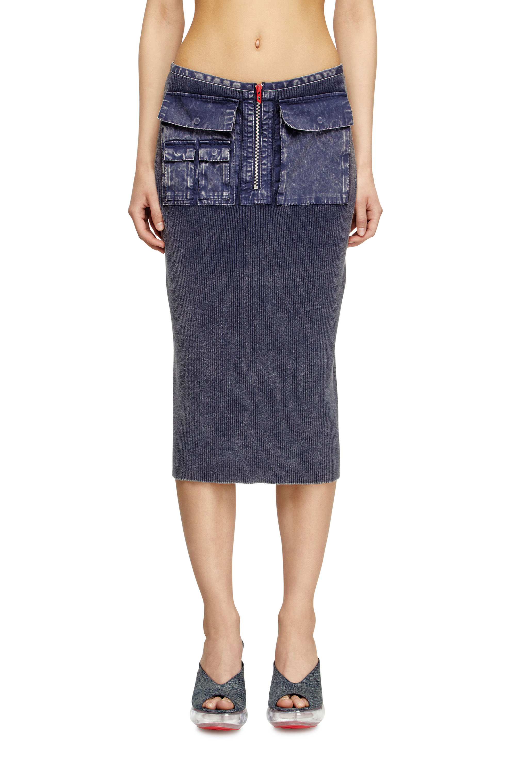 Diesel - M-MERYN, Falda midi tejida con bolsillos cargo de denim Mujer in ToBeDefined - 1