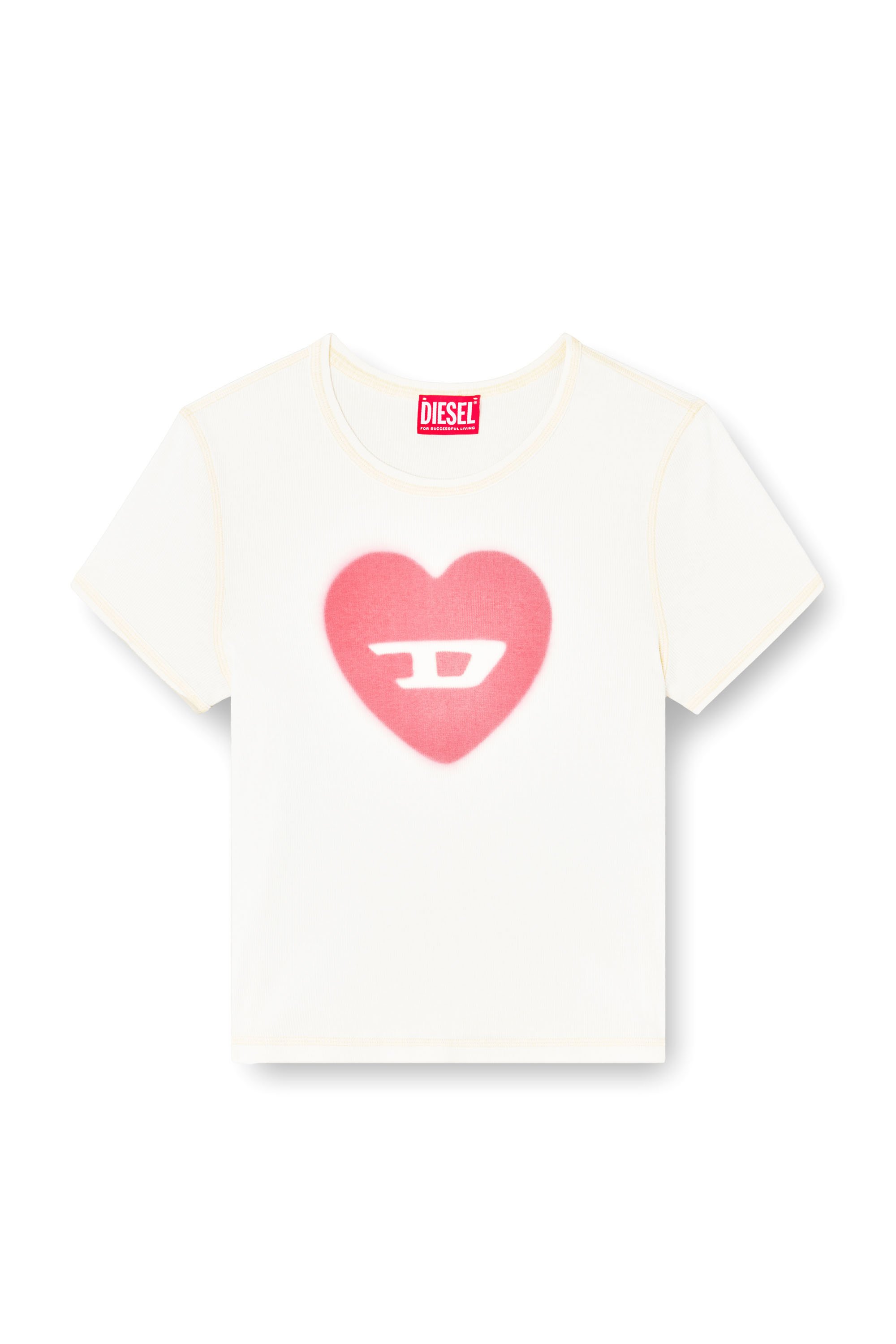 Diesel - T-ELE, Woman's Ribbed T-shirt with watercolour heart D in White - 2