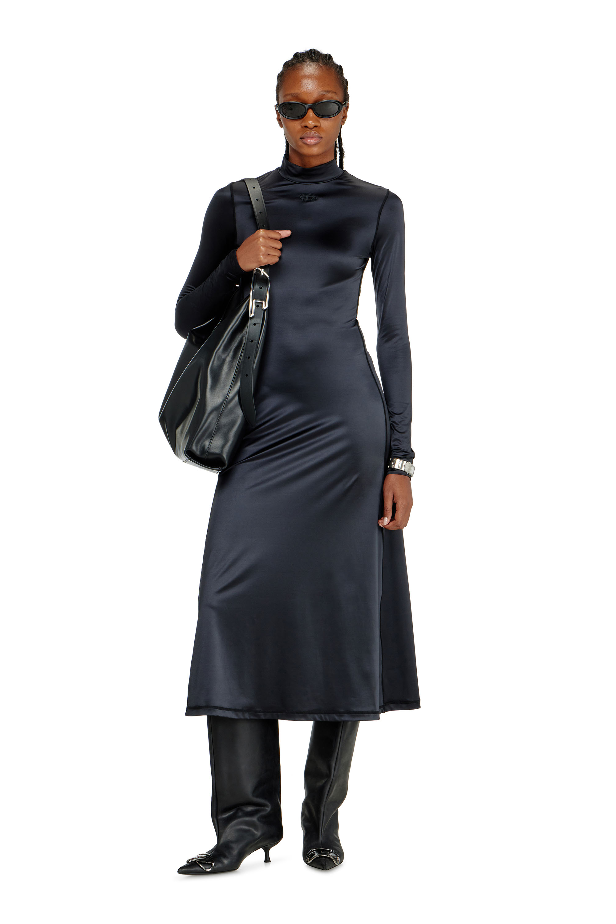 Diesel - D-UNGO, Vestido midi fluido con cuello alto Mujer in Negro - 2