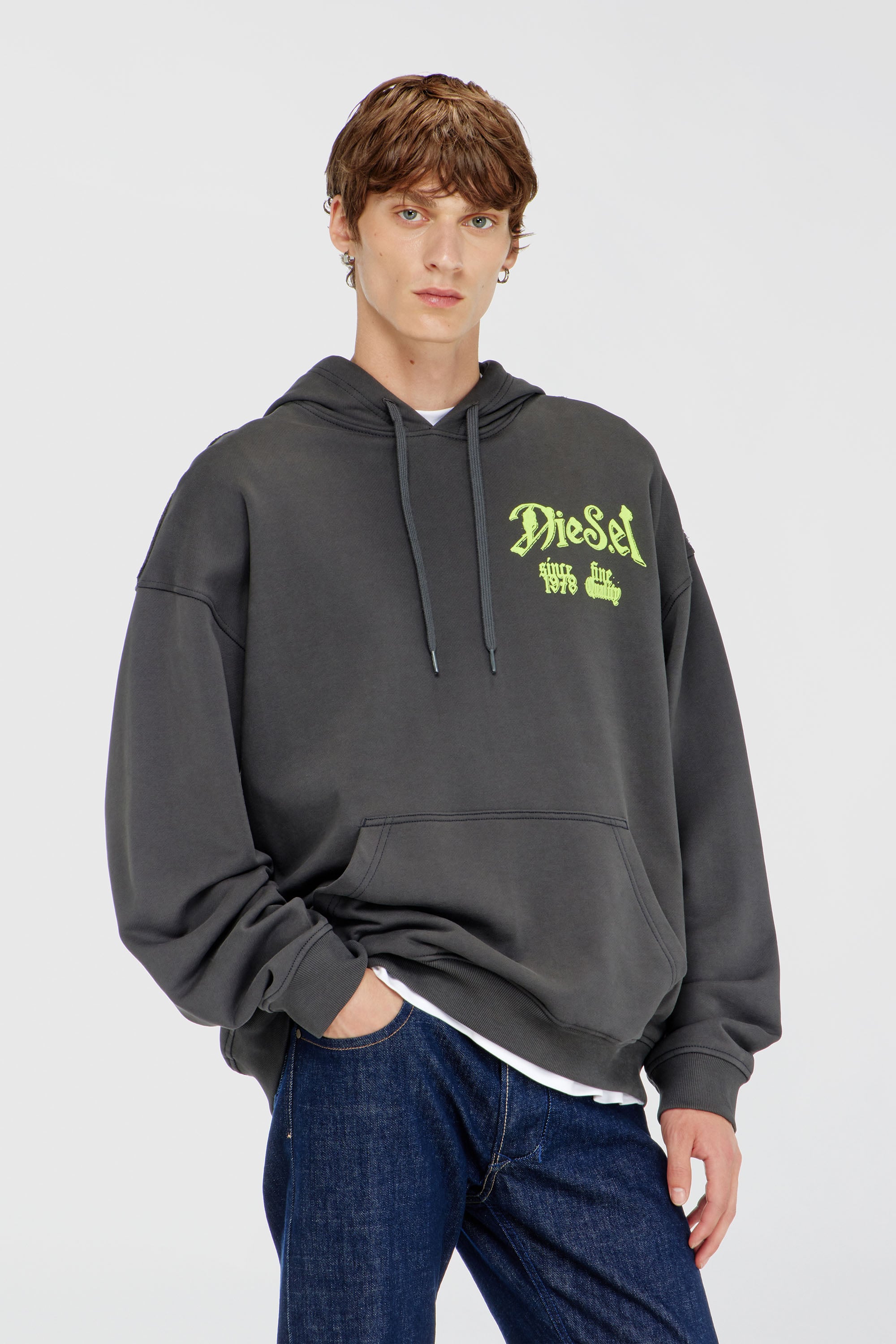 Diesel - S-BOXT-HOOD-AA2, Sudadera de algod&oacute;n con gr&aacute;ficos flocados Hombre in Gris - 3
