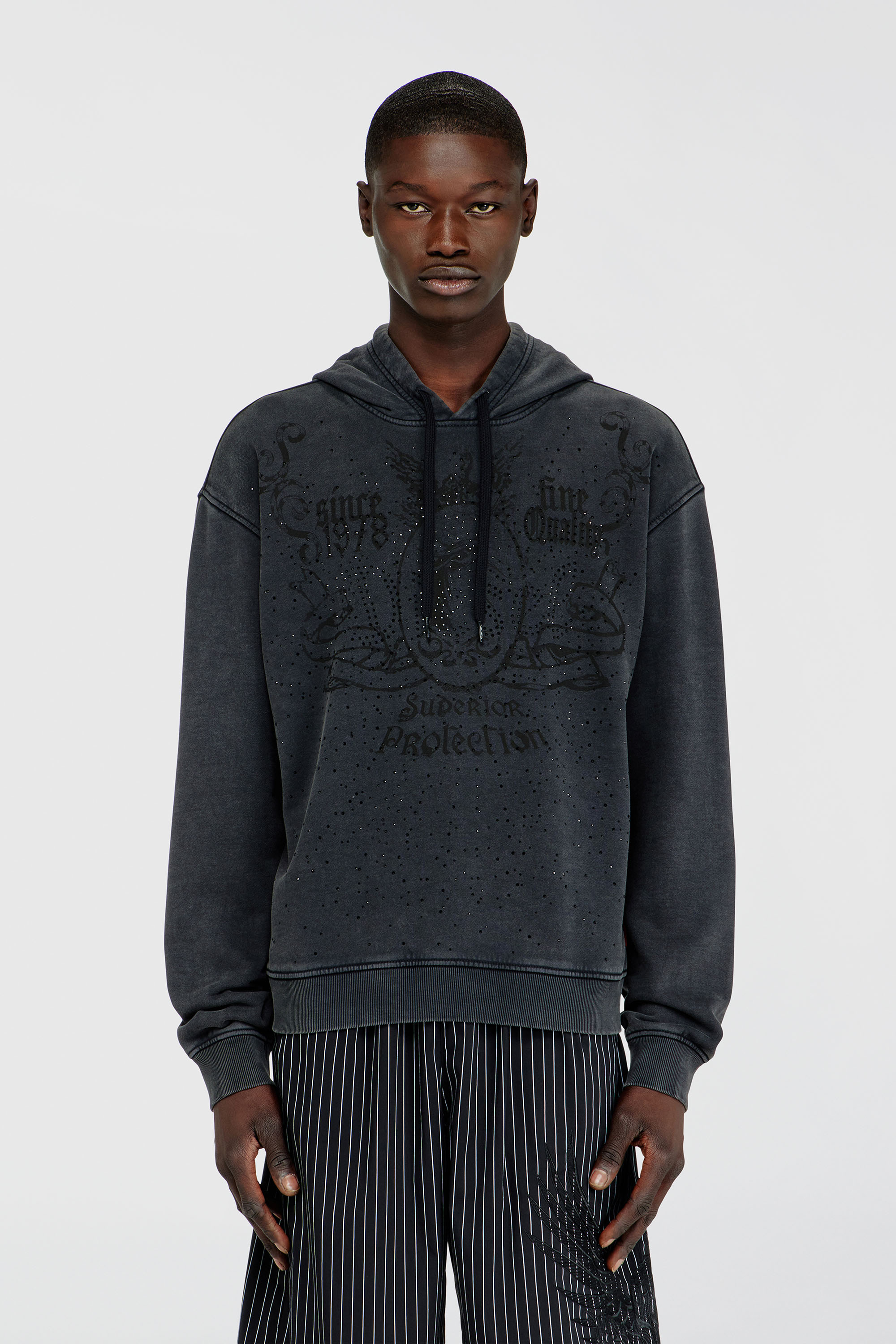 Diesel - S-NORM-HOOD-AA3, Sudadera con capucha estampada y apliques de strass Hombre in Gris - 3