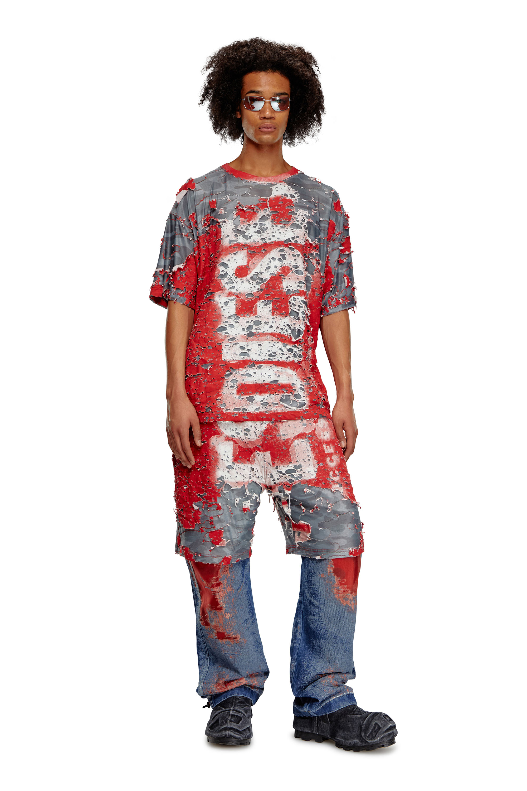 Diesel - T-BOXT-PEEL, Camiseta con logotipo en tejido destruido Hombre in Rojo - 1