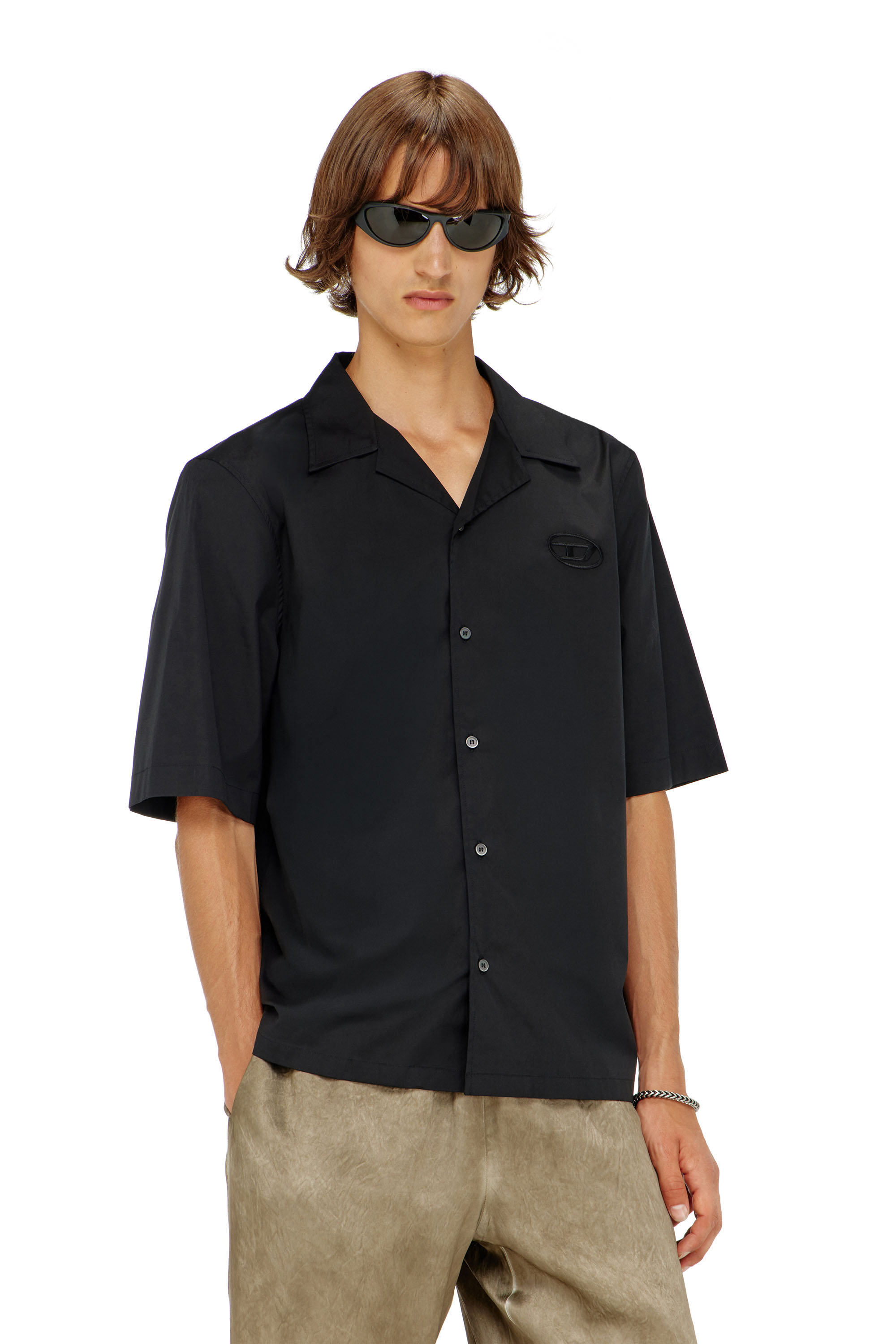 Diesel - S-MAC-GSBH, Camisa de popelina el&aacute;stica con bordado Oval D Hombre in Negro - 1