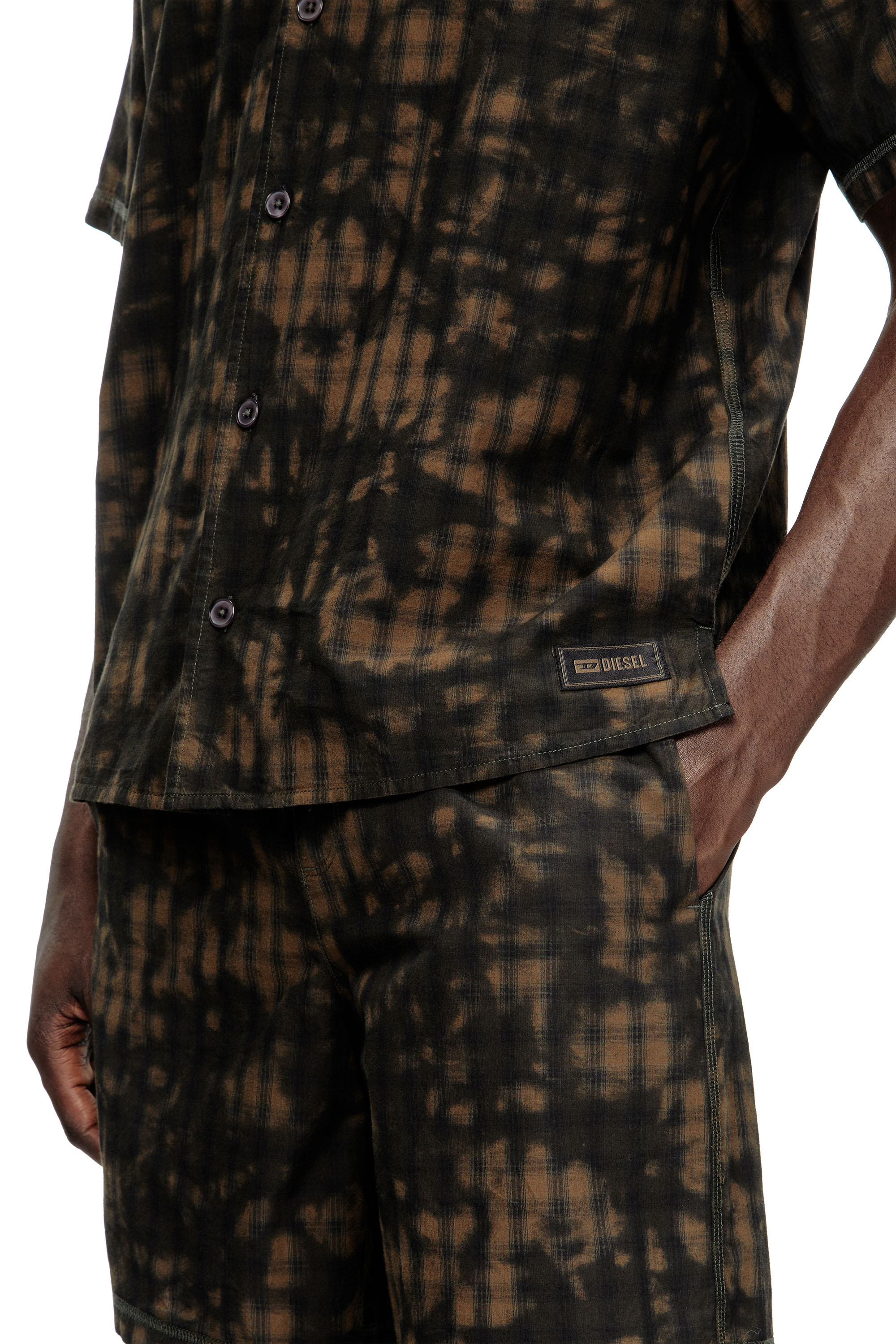 Diesel - SET-HORIEN-UTLT, Pijama corto en algodón con diseño de cuadros y nubes Hombre in Verde - 4