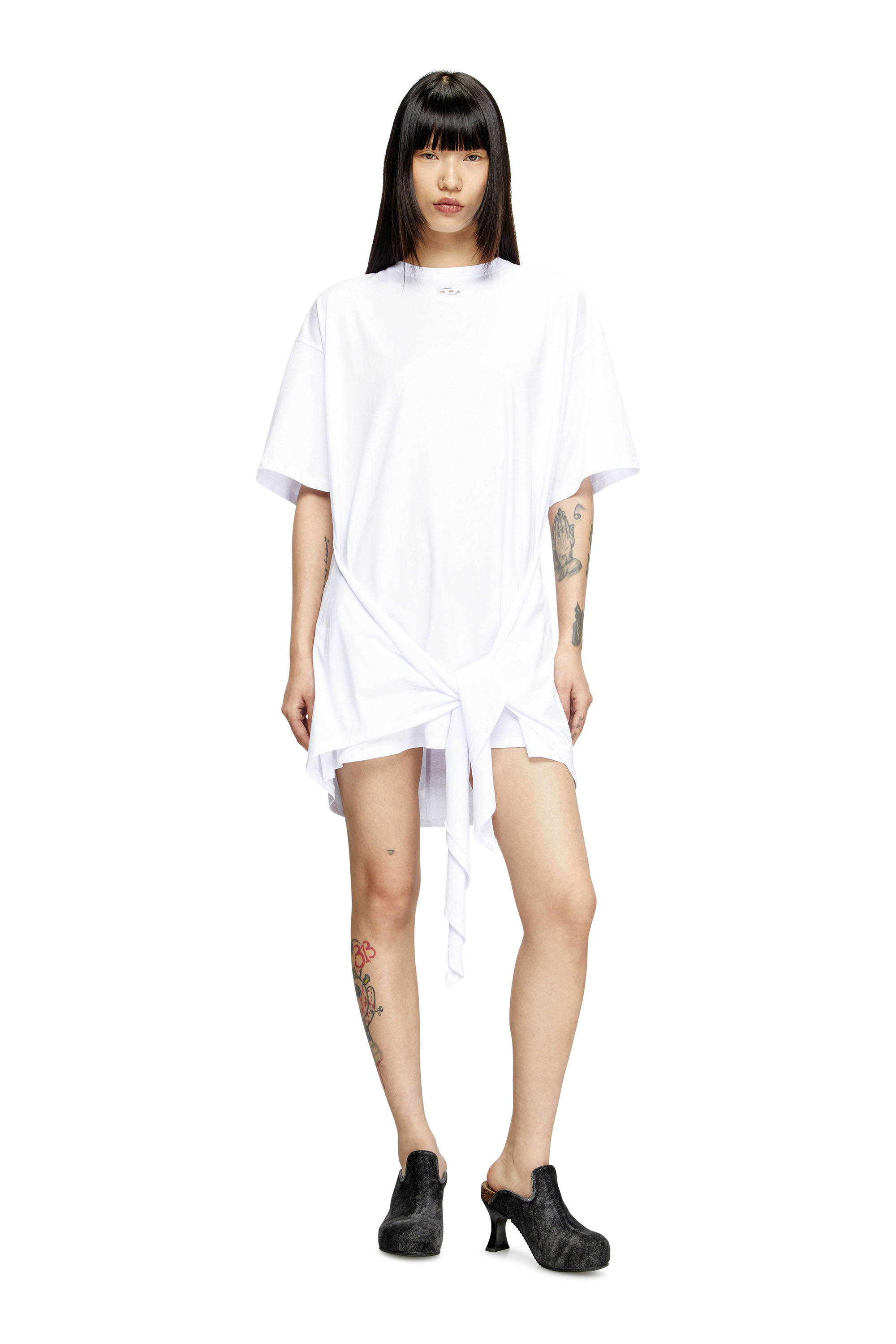 Diesel - D-EIVOR, Woman's T-shirt dress with tie front in White - 2