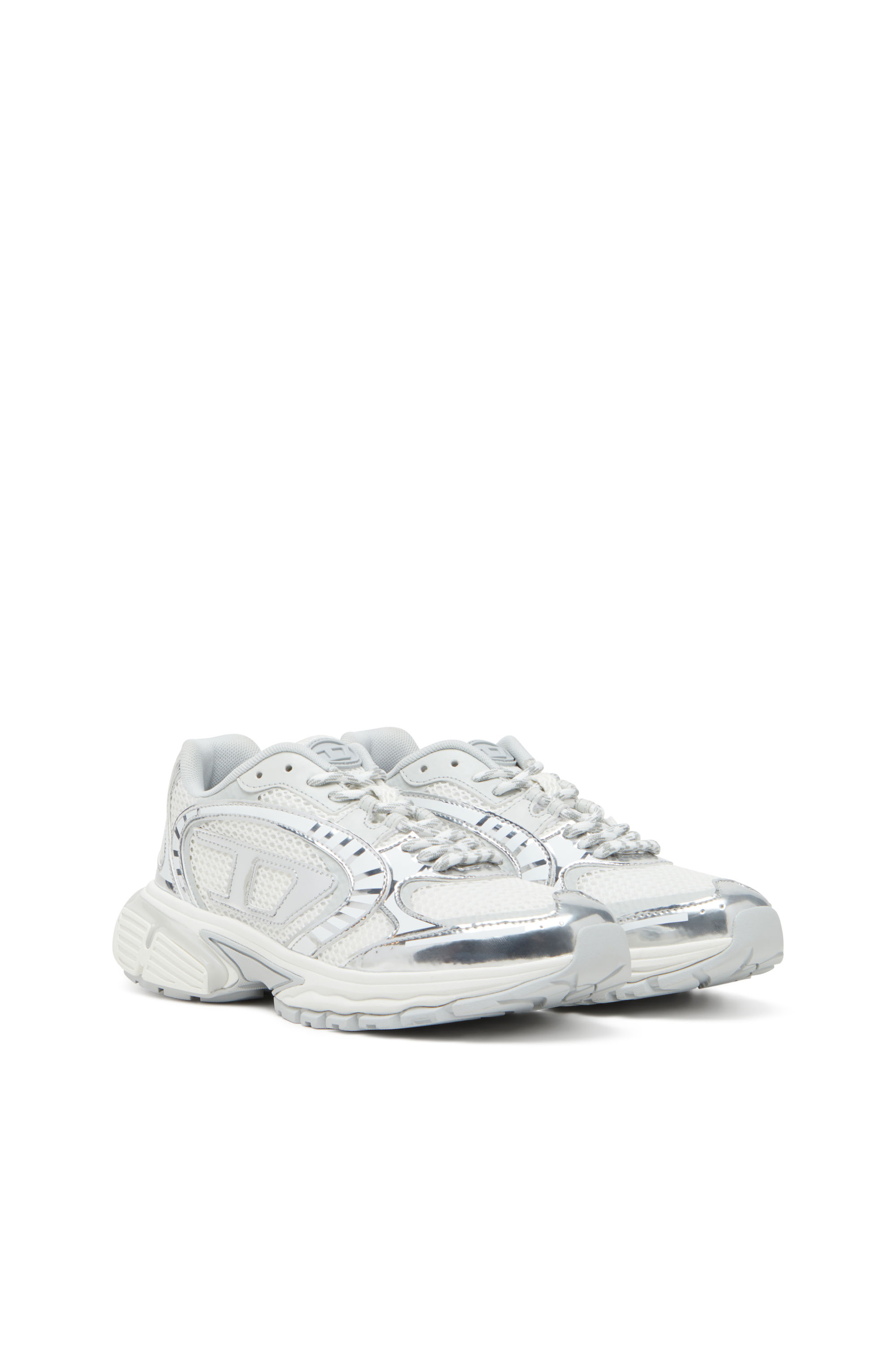 S-PRO-V-DENSE LOW W, White/Silver Diesel - S-PRO-V-DENSE LOW W, Woman's S-Pro-V-Dense-Metallic mesh sneakers with Oval D logo in White/Silver - 2