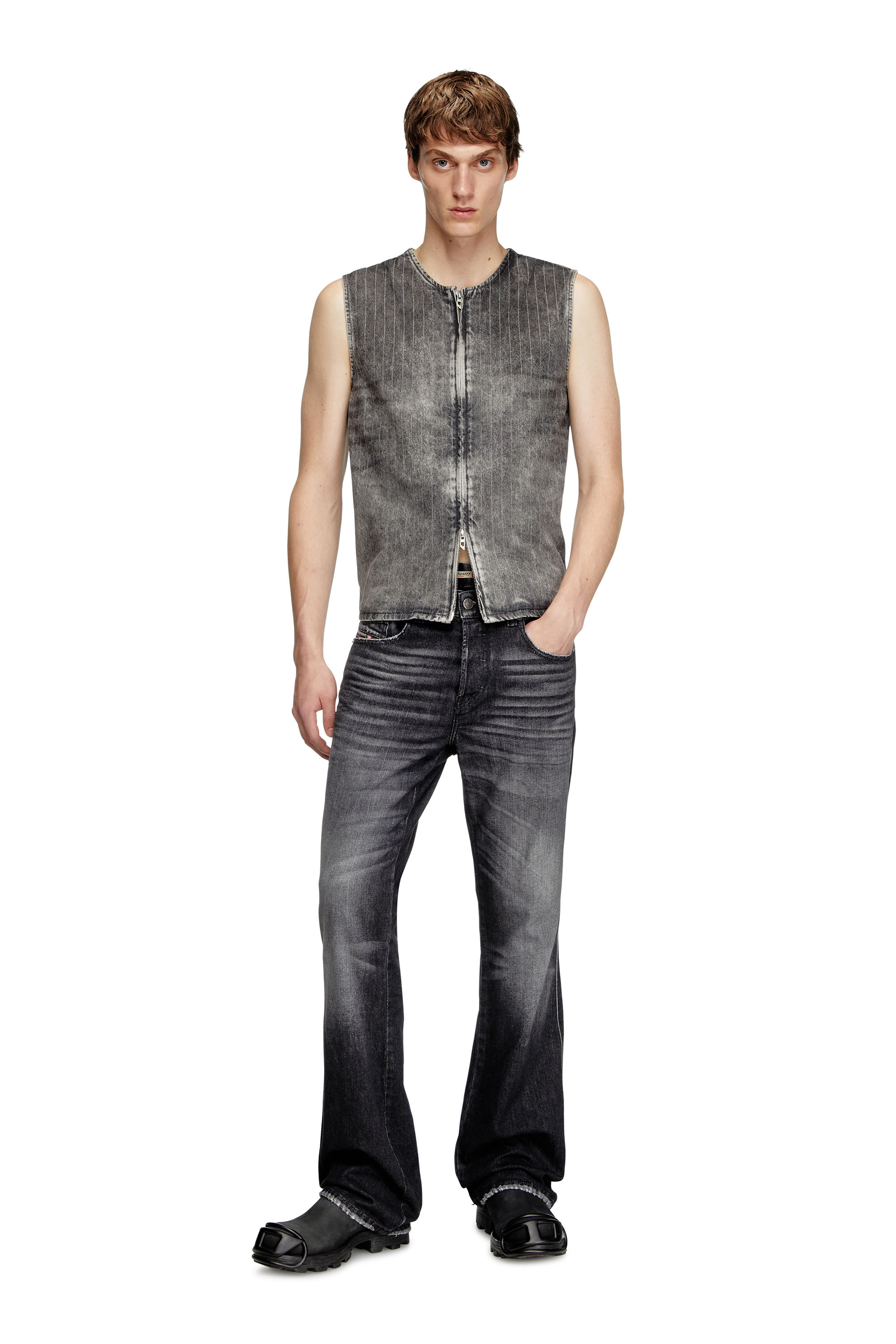 Diesel - D-SUND-S, Chaleco en denim a rayas finas de sastrer&iacute;a Unisex in Gris - 1