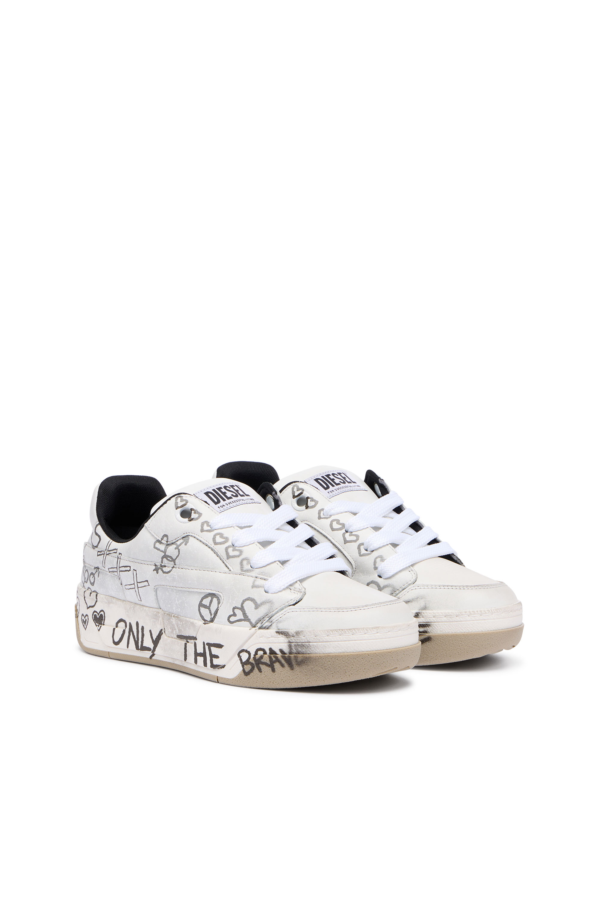 Diesel - S-D-OLLIE LOW W, D-Ollie-Zapatillas de cuero con estampado de grafiti Mujer in Blanco - 2