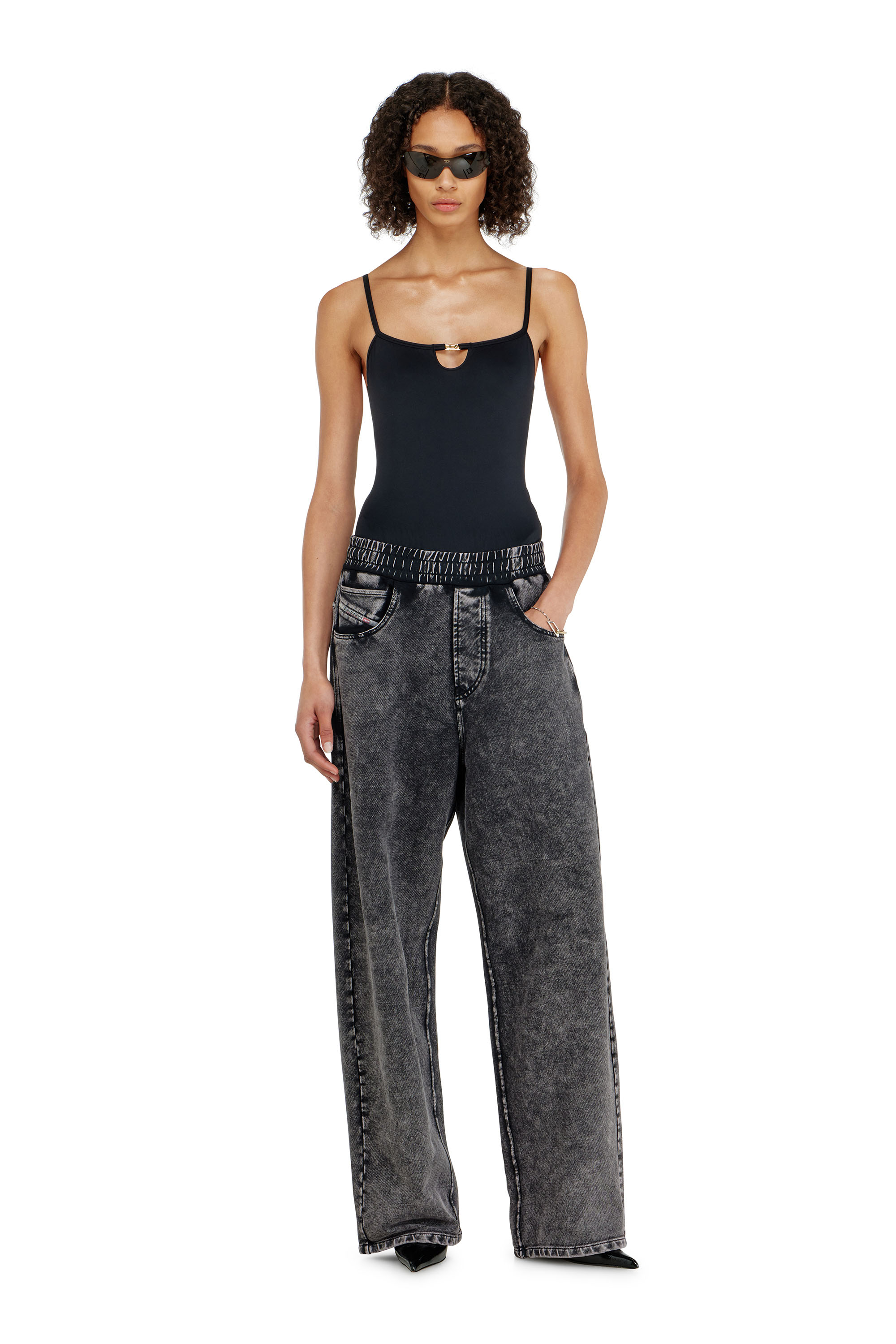 Diesel - KIARA-UTLT, Body de nylon con aberturas y metal Oval D Mujer in Negro - 4