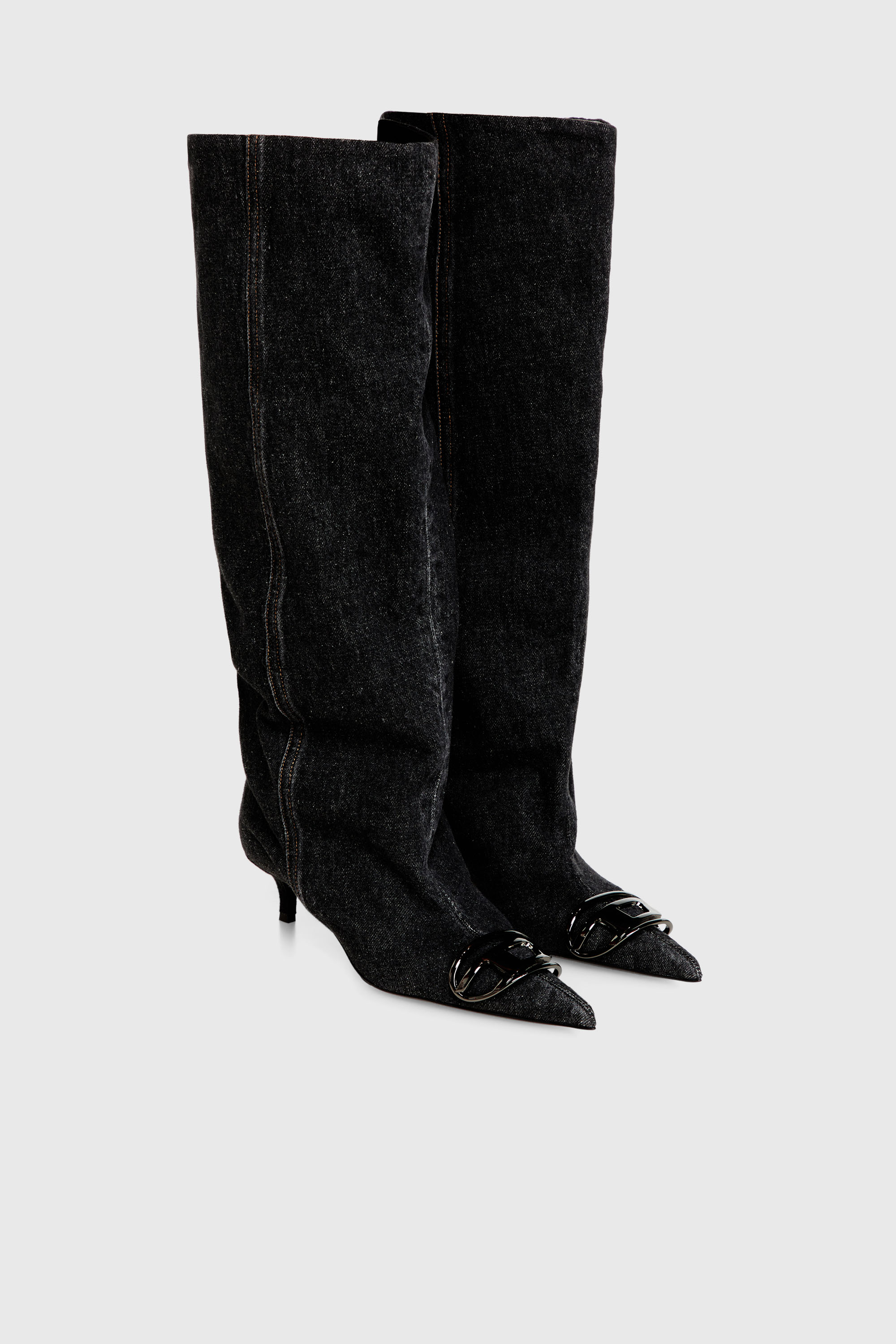Diesel - D-VENUS KB SLOUCHY, D-Venus-Bota slouchy hasta la rodilla en denim Mujer in Negro - 2