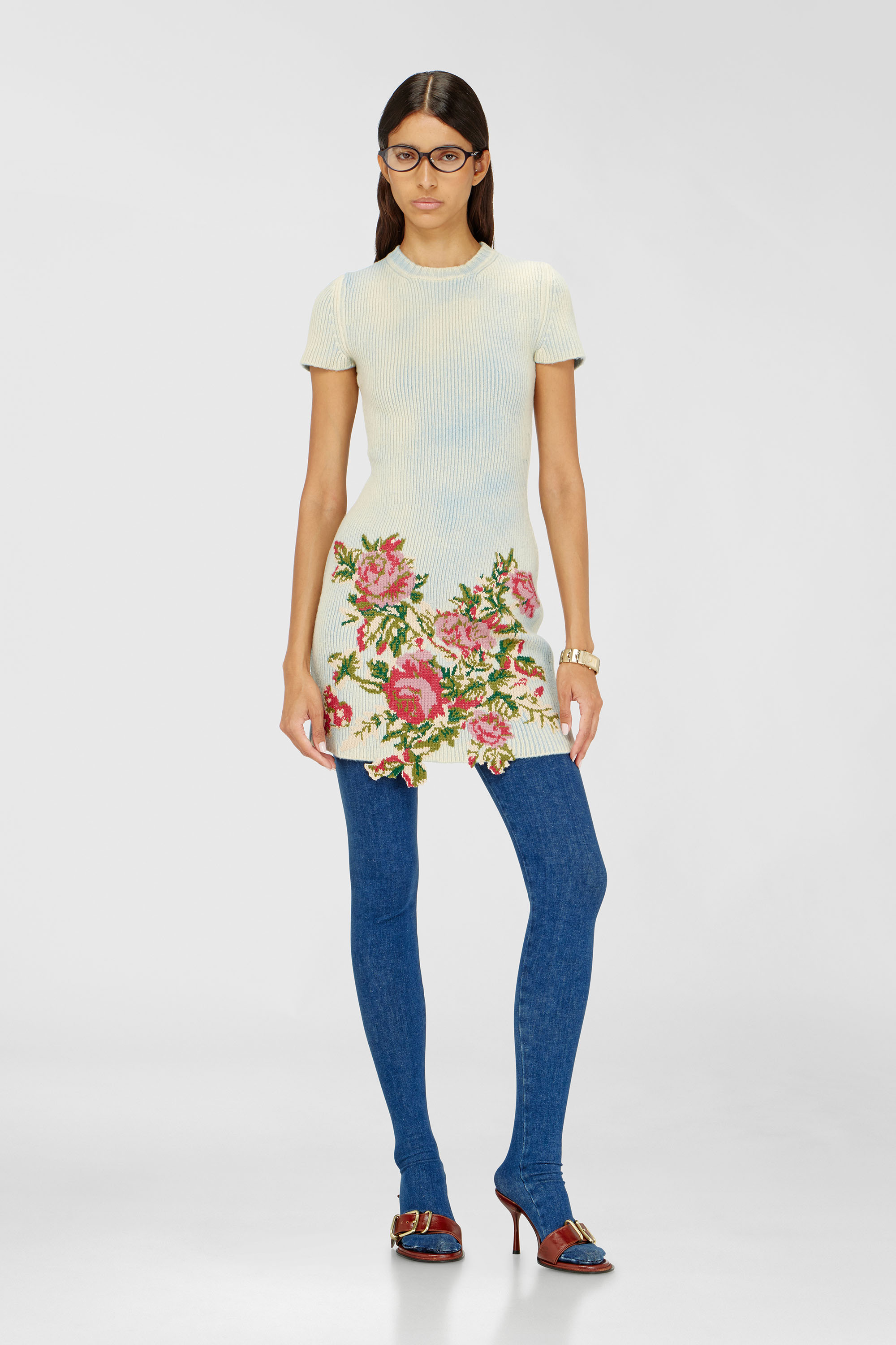 Diesel - M-RINNIE, Vestido corto de punto mezcla de lana con flores Mujer in Multicolor - 1