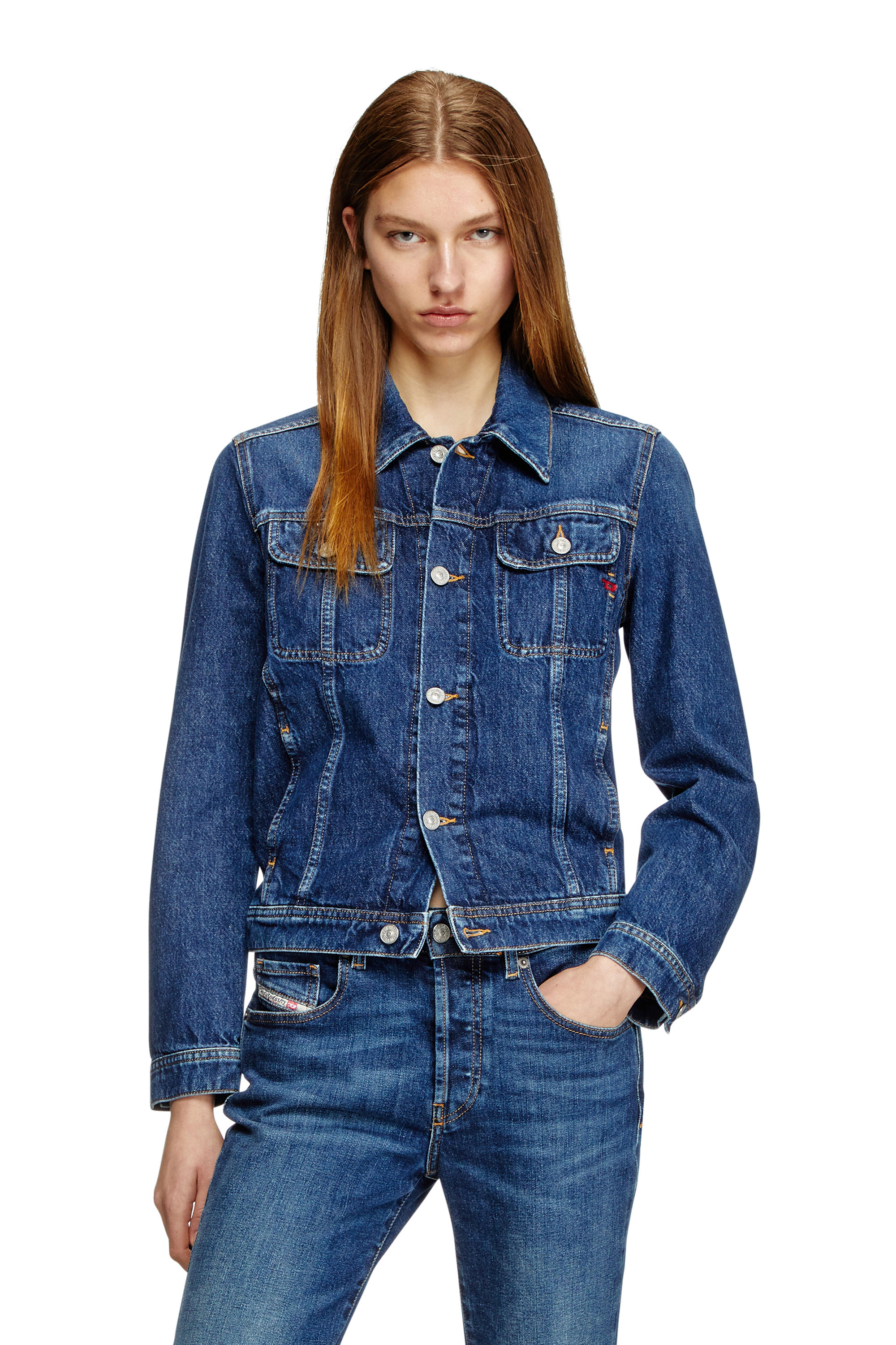 Diesel - DE-BONNY, Chaqueta trucker en denim Mujer in Azul marino - 1