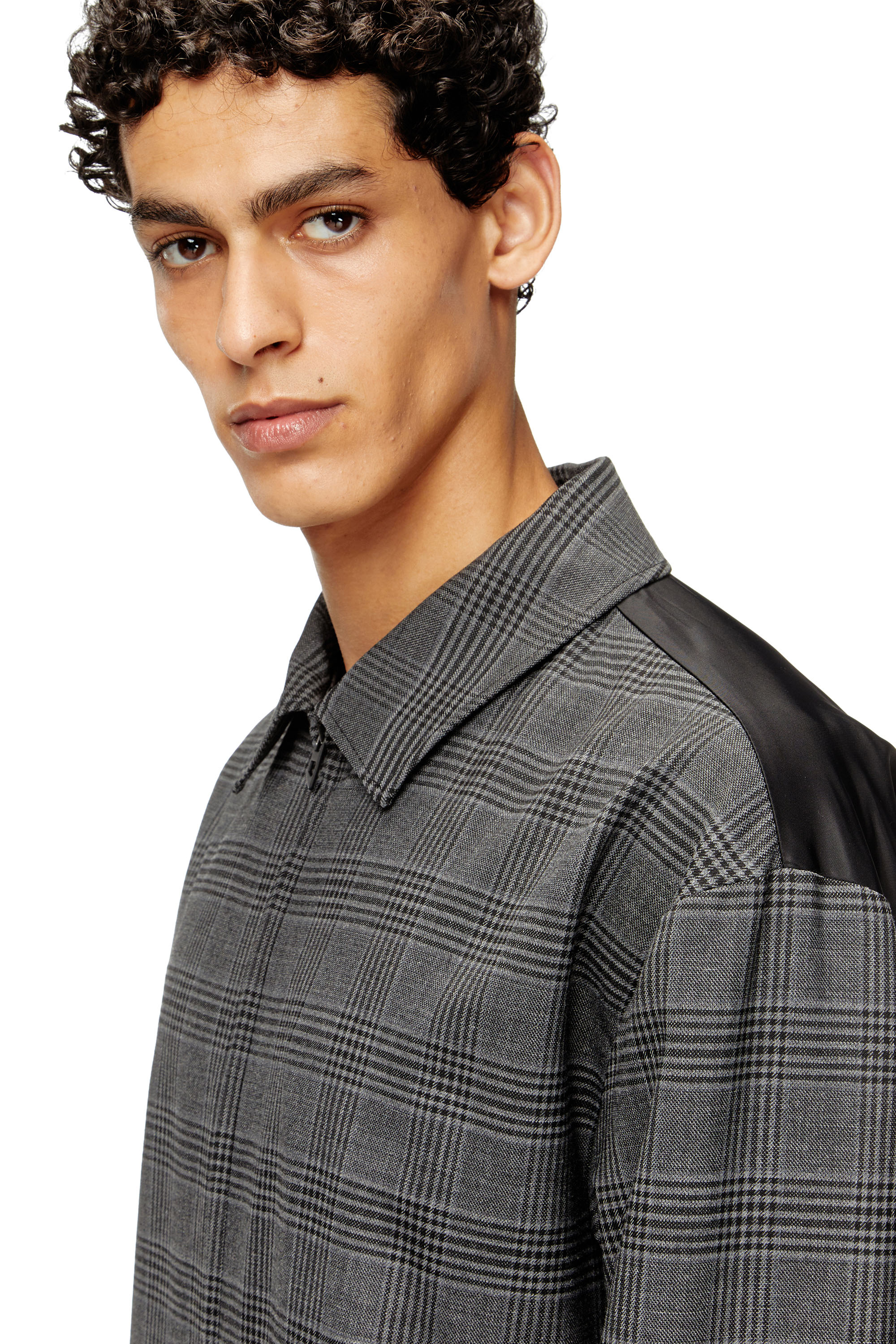 Diesel - J-TING, Chaqueta estilo coach en mezcla de lana príncipe de Gales y satén Hombre in Multicolor - 5