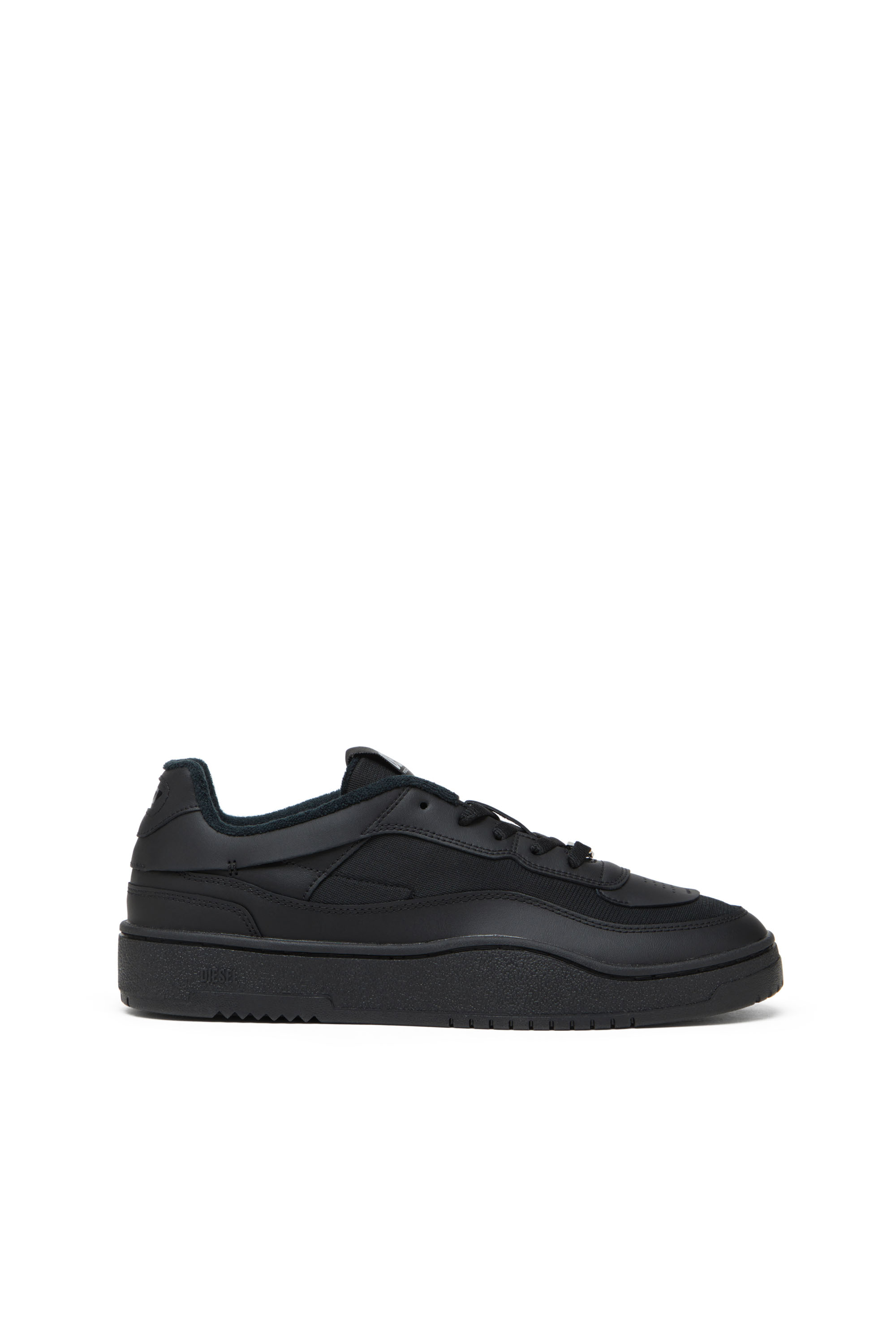 Diesel - S-OVAL SKATE LOW, Deportivas de cuero con paneles de tejido Hombre in Negro - 1