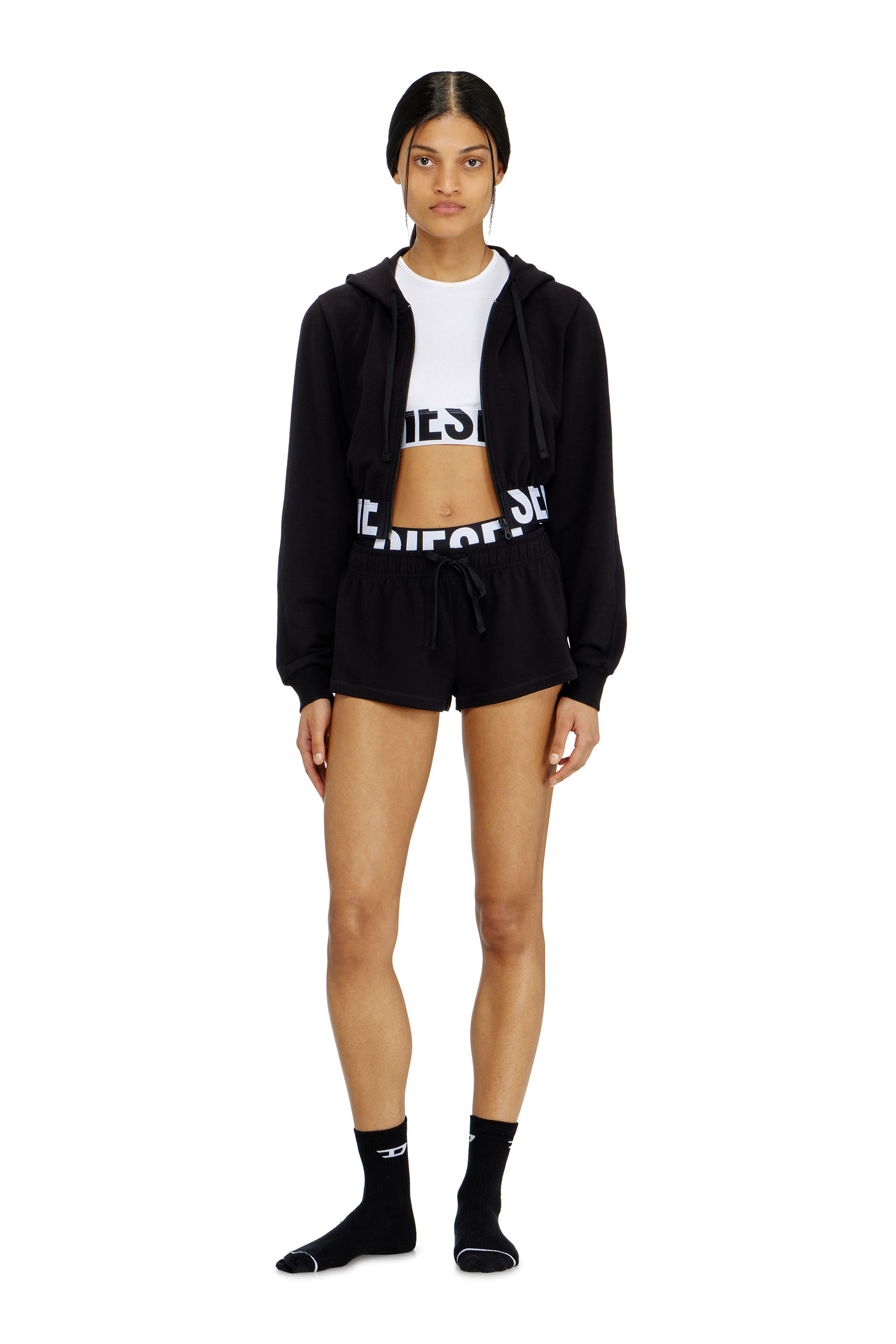 Diesel - MIRANDA-D-POP, Pantalones cortos de felpa de algod&oacute;n con logo de Diesel Mujer in Negro - 1