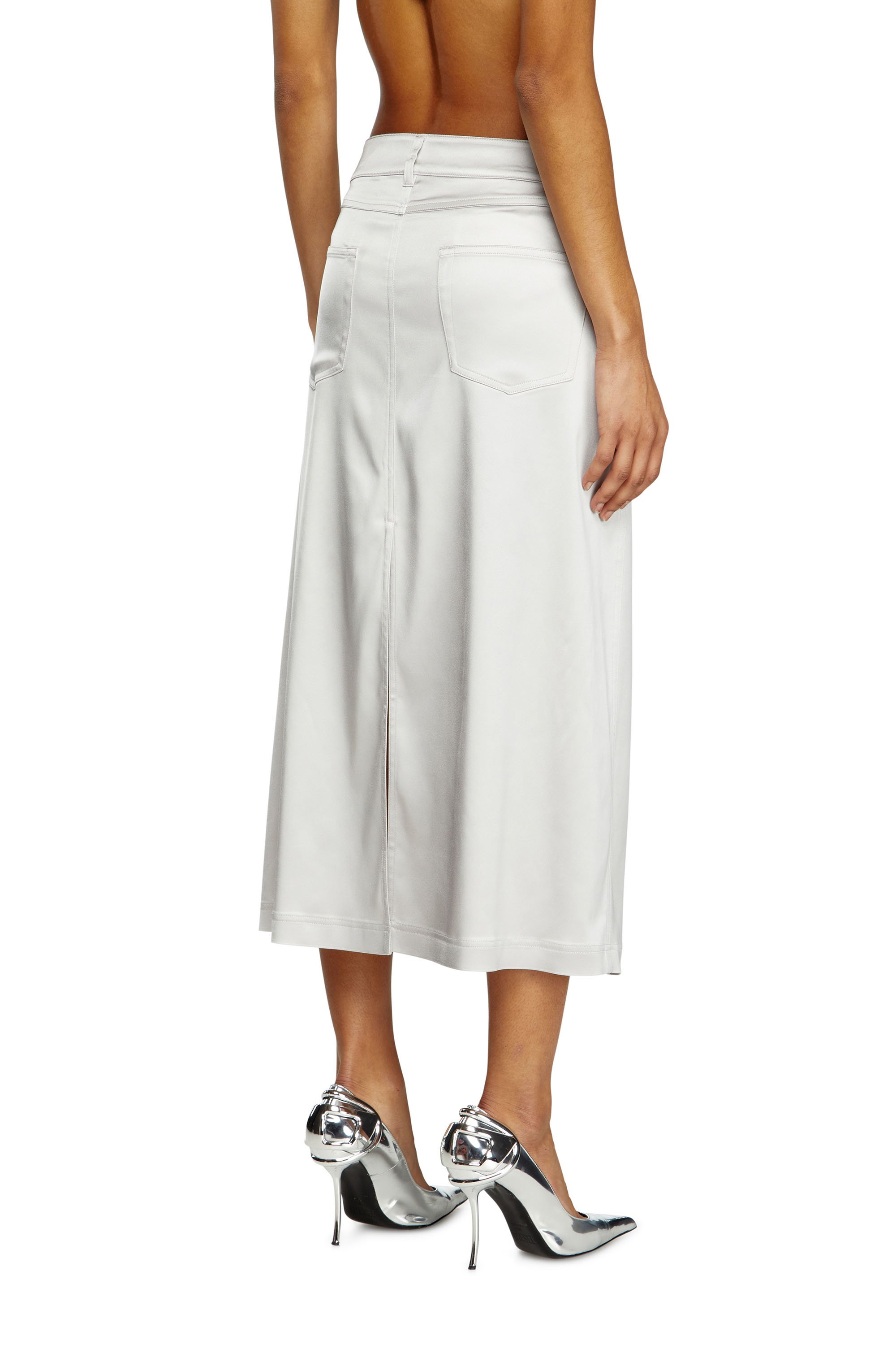 Diesel - O-EBBEY, Vestido midi de satén elástico Mujer in Blanco - 4