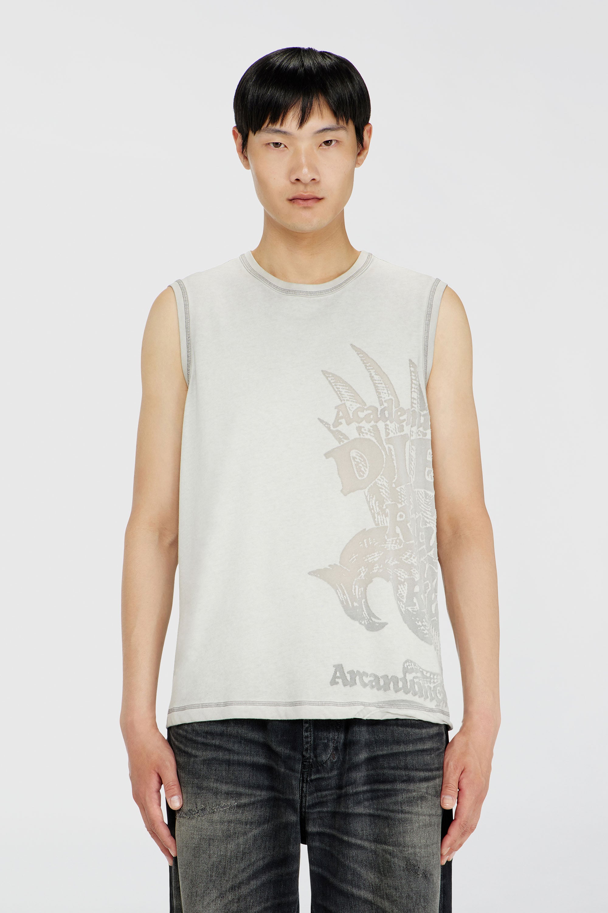 Diesel - T-RAWBISCO, Top sin mangas con gr&aacute;ficos en relieve Hombre in Gris - 1