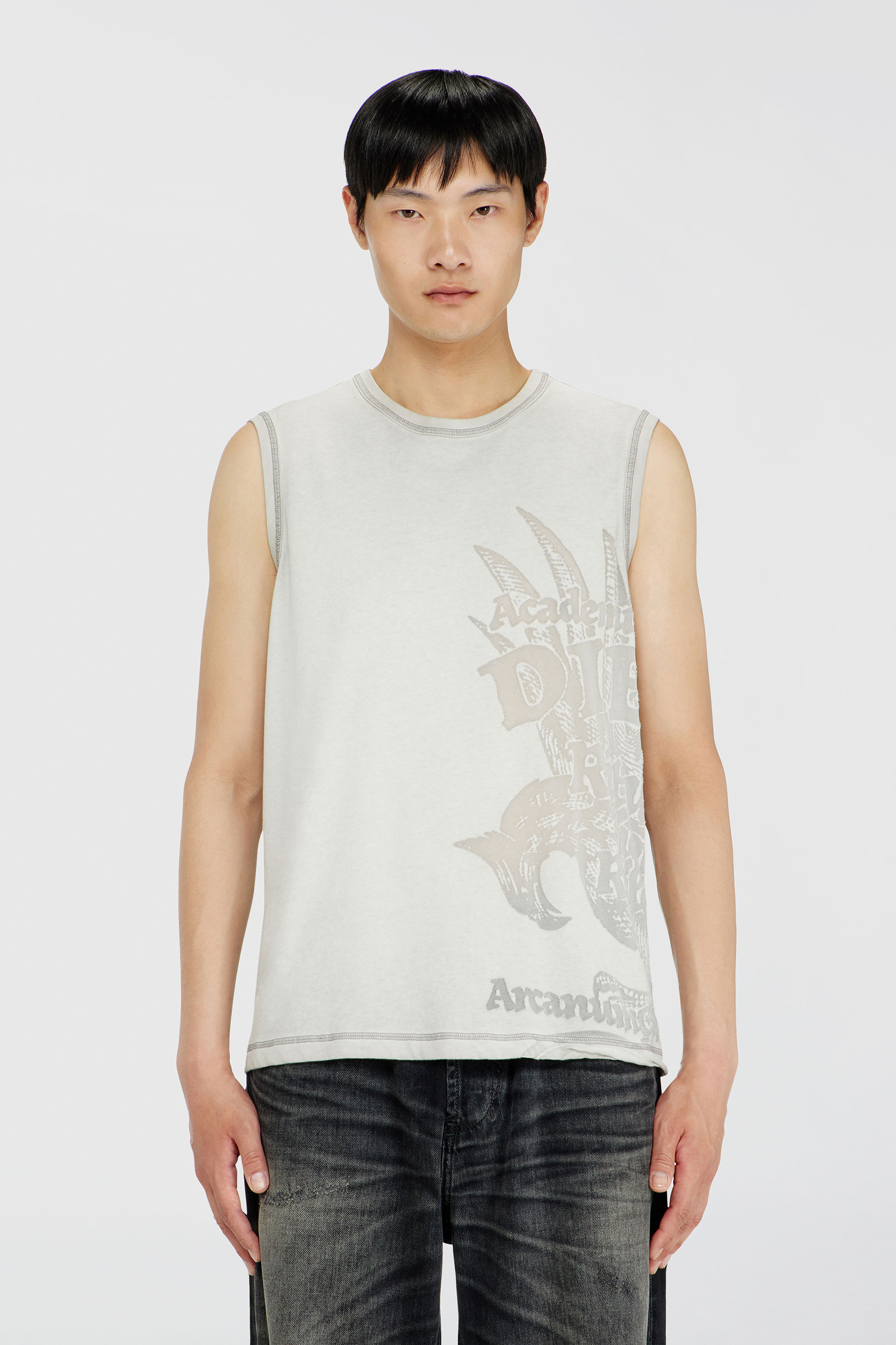 Diesel - T-RAWBISCO, Top sin mangas con gr&aacute;ficos en relieve Hombre in Gris - 3