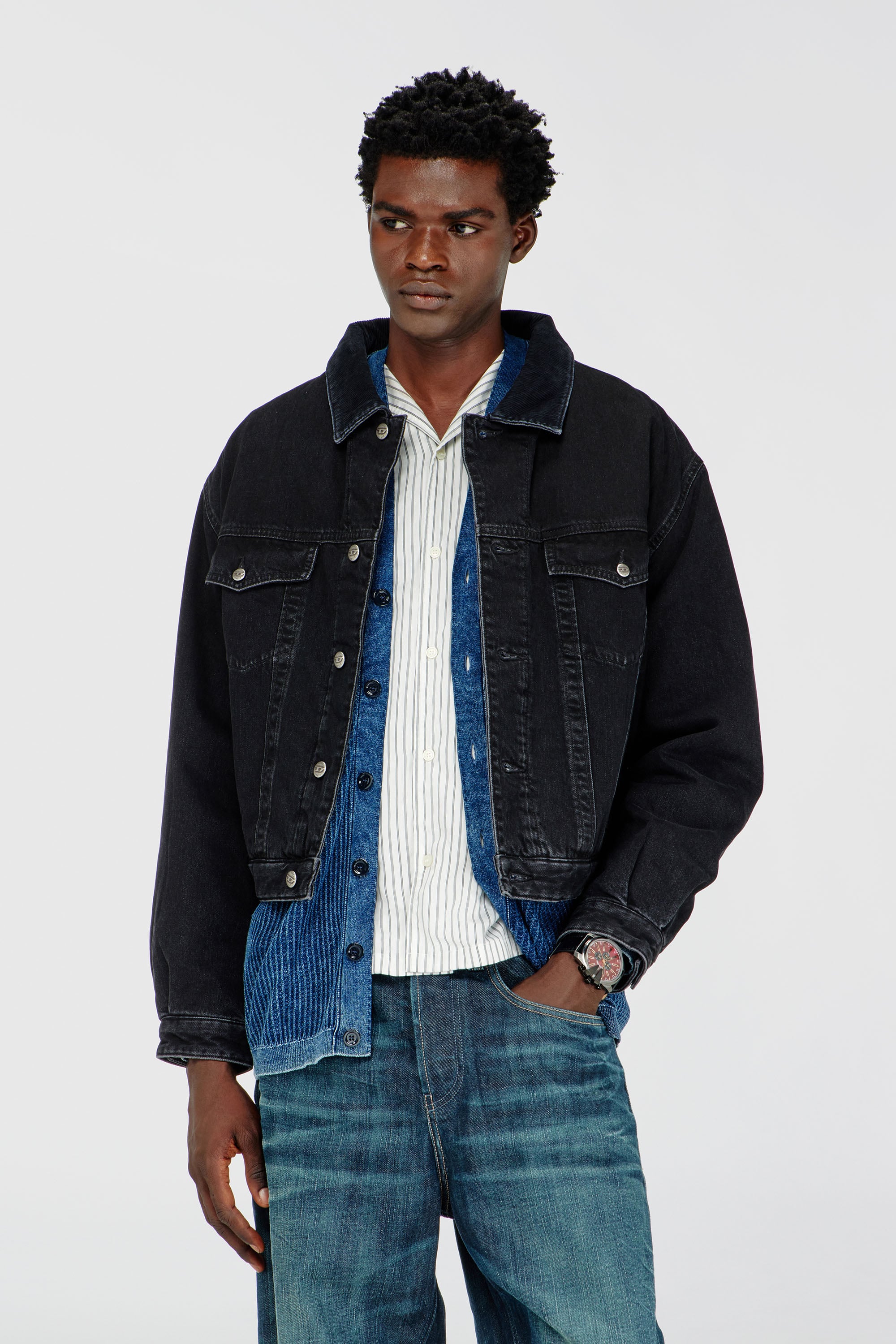 Diesel - D-RANGER-T, Cazadora trucker acolchada en denim Unisex in Negro - 1
