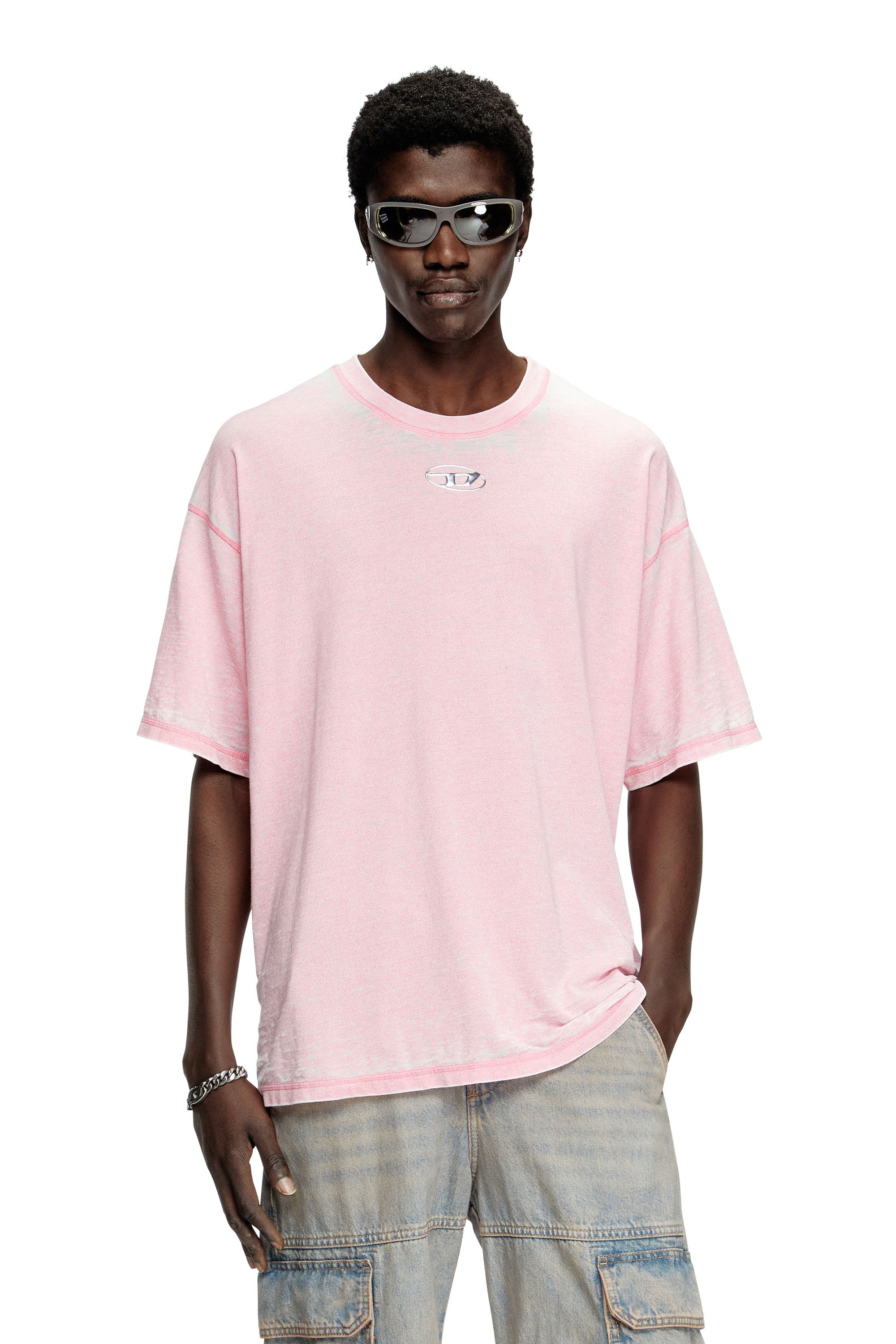 Diesel - T-BOXT-PAK, Camiseta burnout con logotipo de efecto metálico Hombre in Rosa - 1