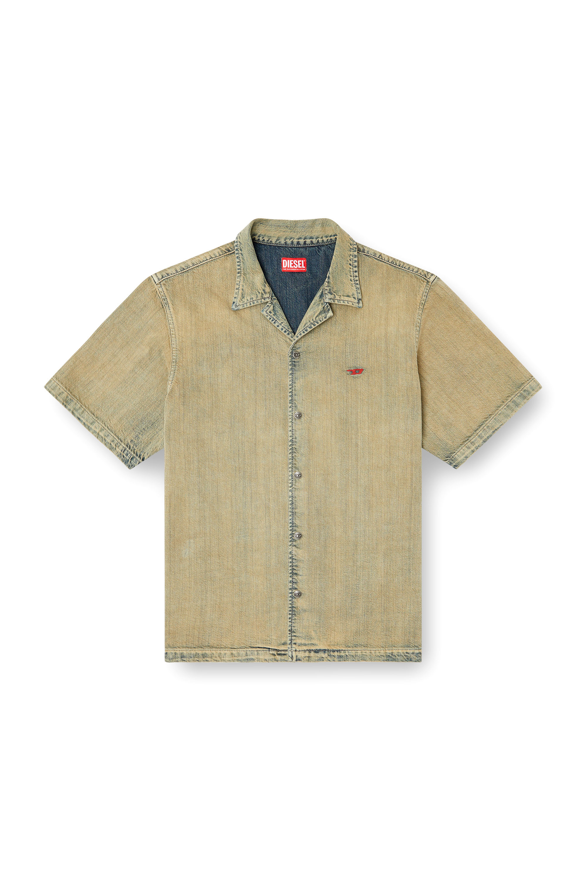 Diesel - D-NABIL-D, Camisa de bolos en denim cepillado dorado Hombre in Beige - 3