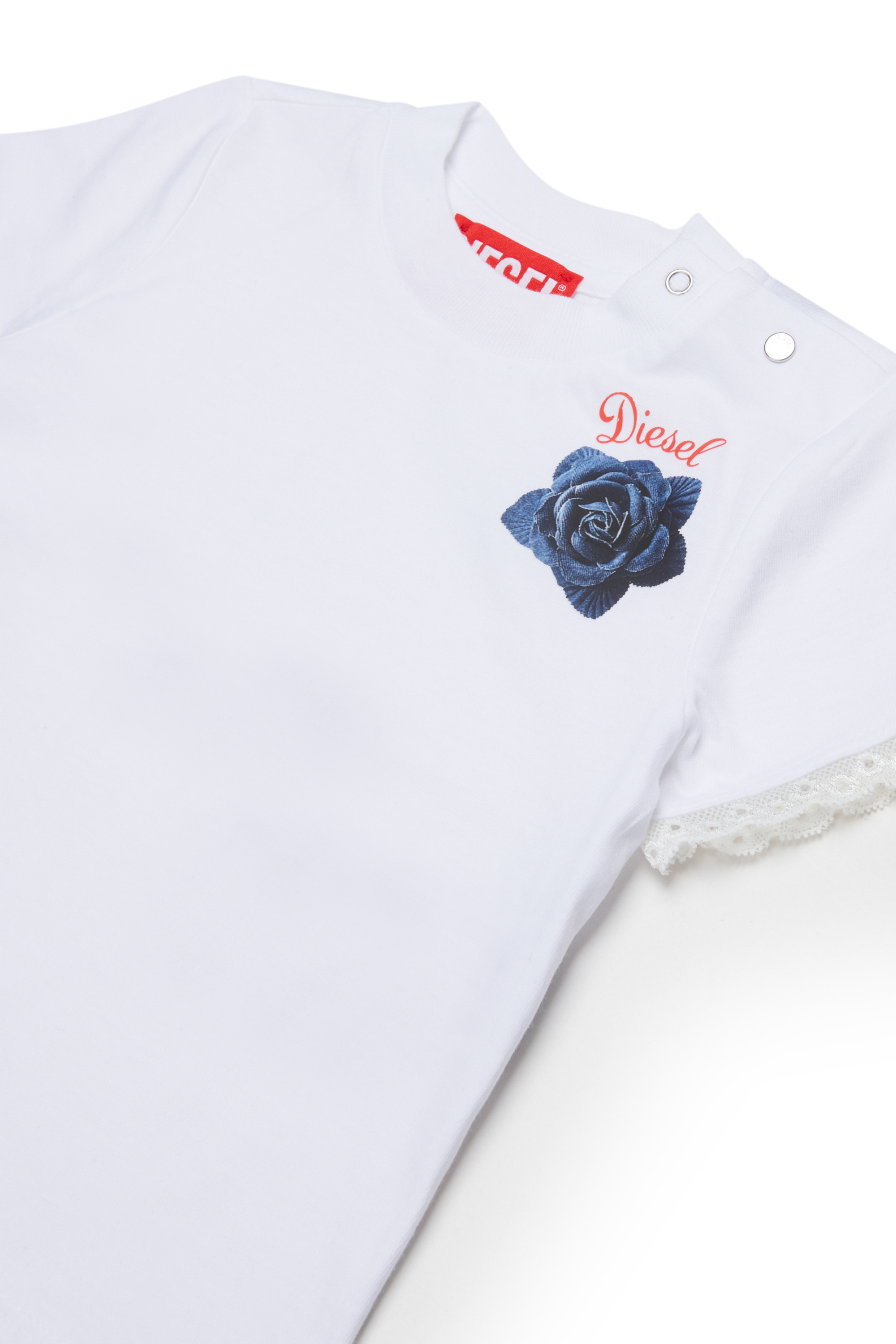 Diesel - TROSEZB, Camiseta con encaje y estampado de rosa Mujer in Blanco - 3