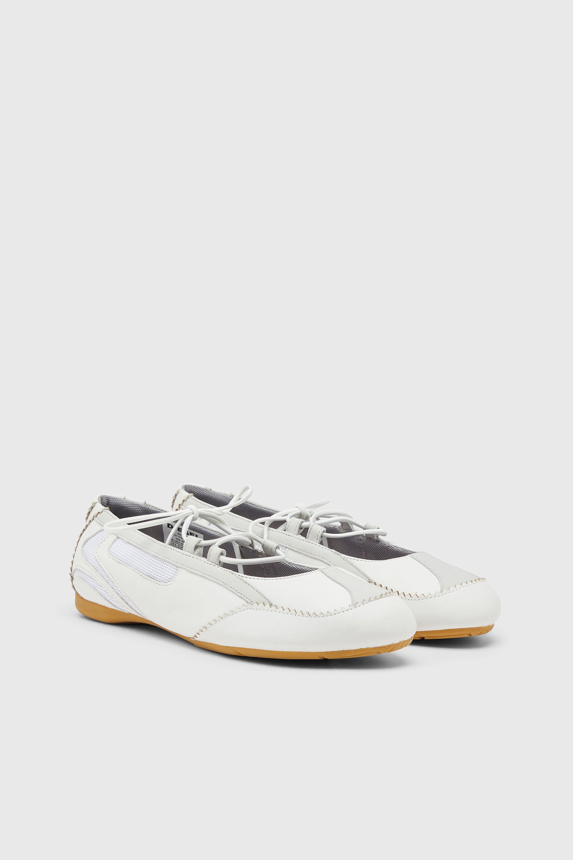 Diesel - D-MILE BALLERINA LACE UP W, D-Mile-Bailarinas con cordones de cuero y malla Mujer in Blanco - 2