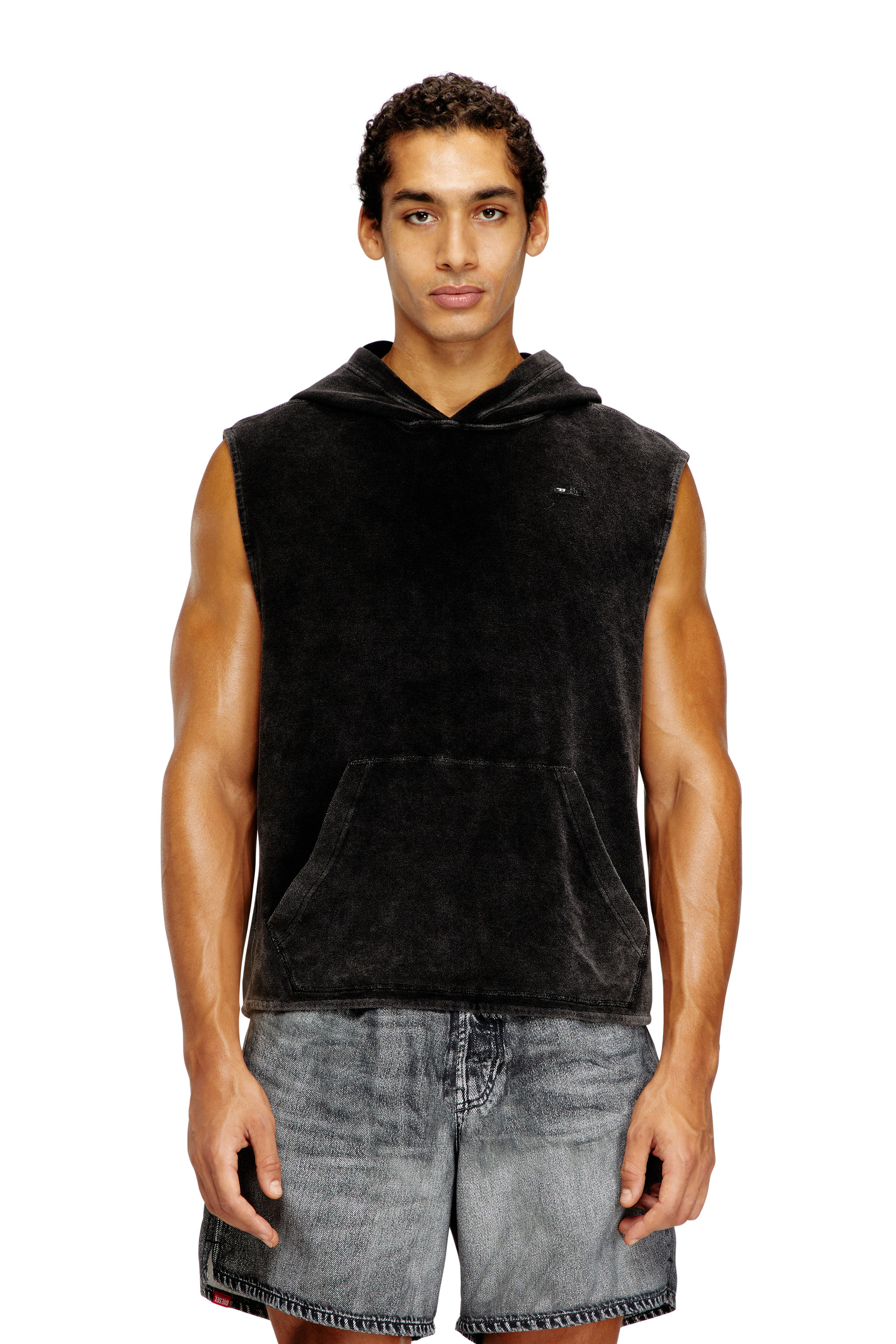 Diesel - ARUBA-DNM, Sudadera sin mangas con efecto de lavado oscuro Hombre in Negro - 1