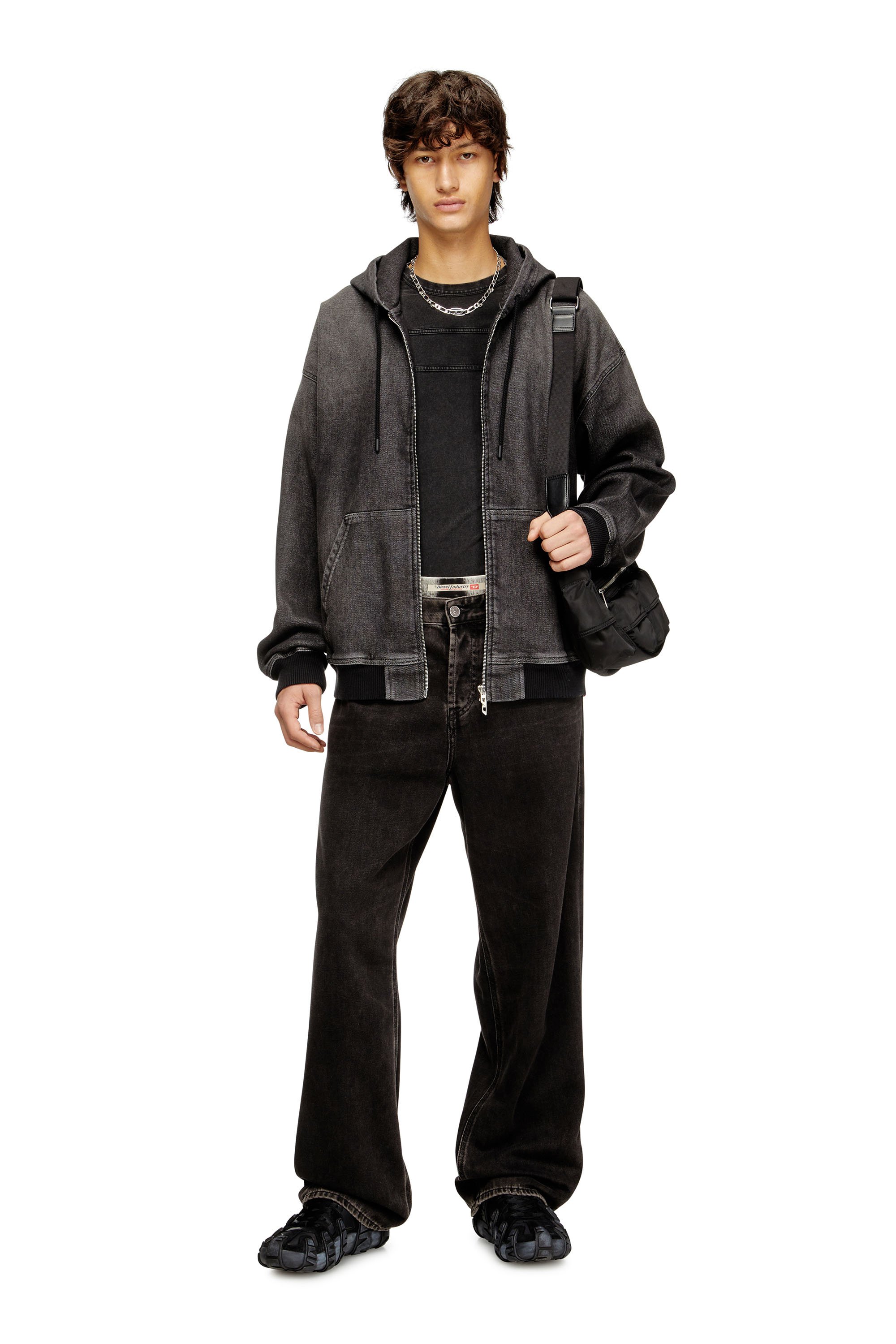Diesel - D-GIRI-S TRACK, Sudadera con capucha y cremallera de Track Denim con efecto de suciedad Unisex in Negro - 2