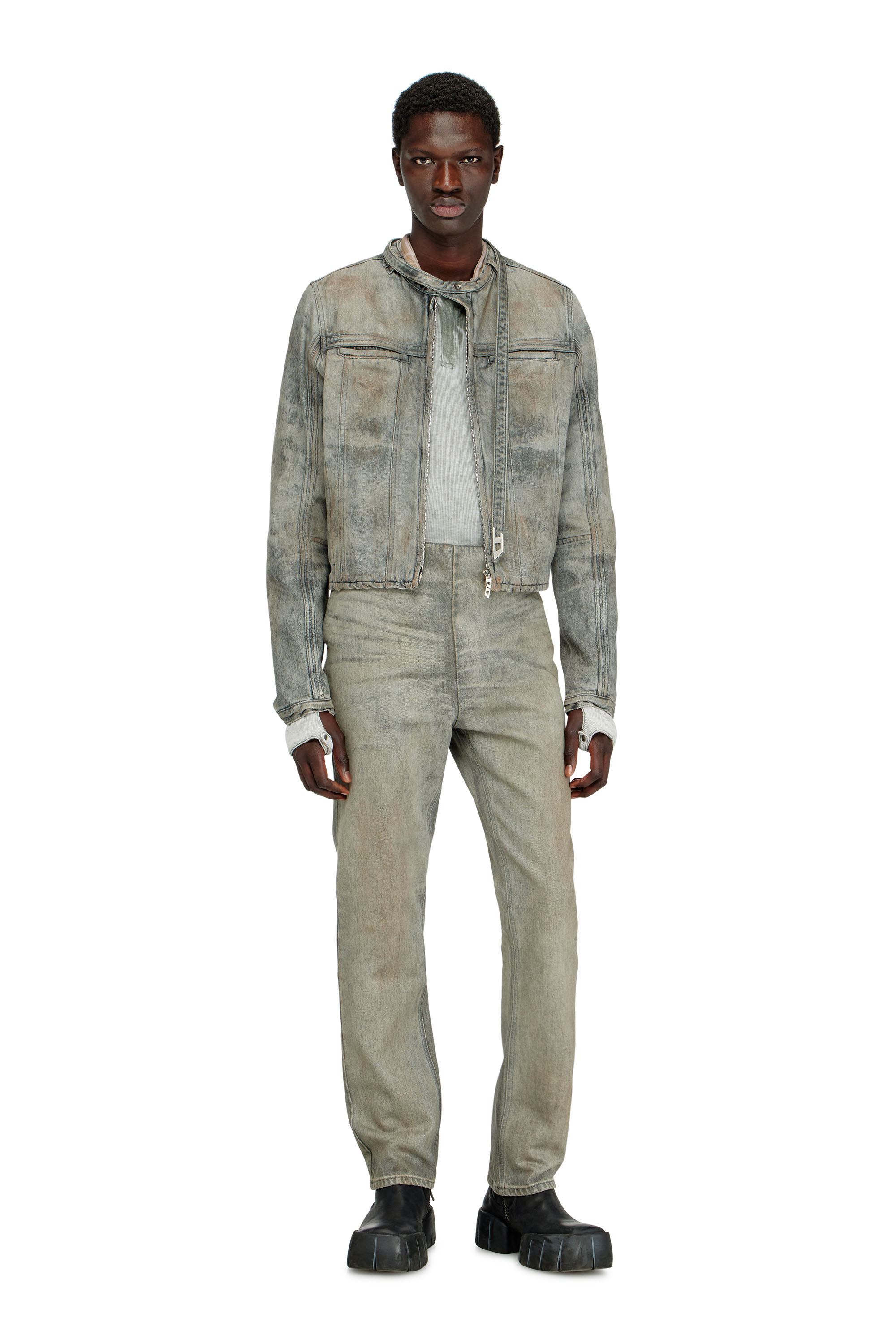 Diesel - D-VULMAR-FSI, Chaqueta de denim satinado de algod&oacute;n y c&aacute;&ntilde;amo Hombre in Gris - 2