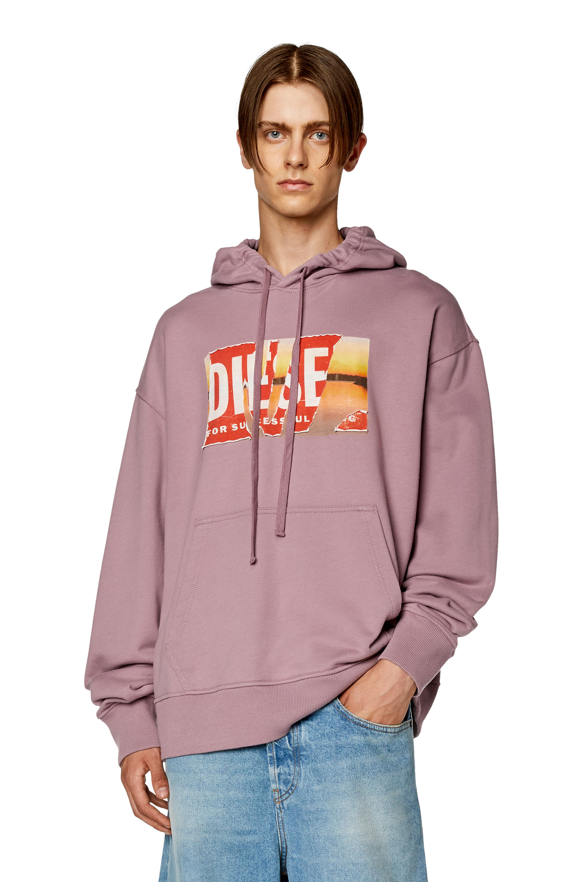 Diesel - S-MACS-HOOD-POFF-L1, Sudadera con capucha extragrande con logotipo despegado Hombre in Morado - 3