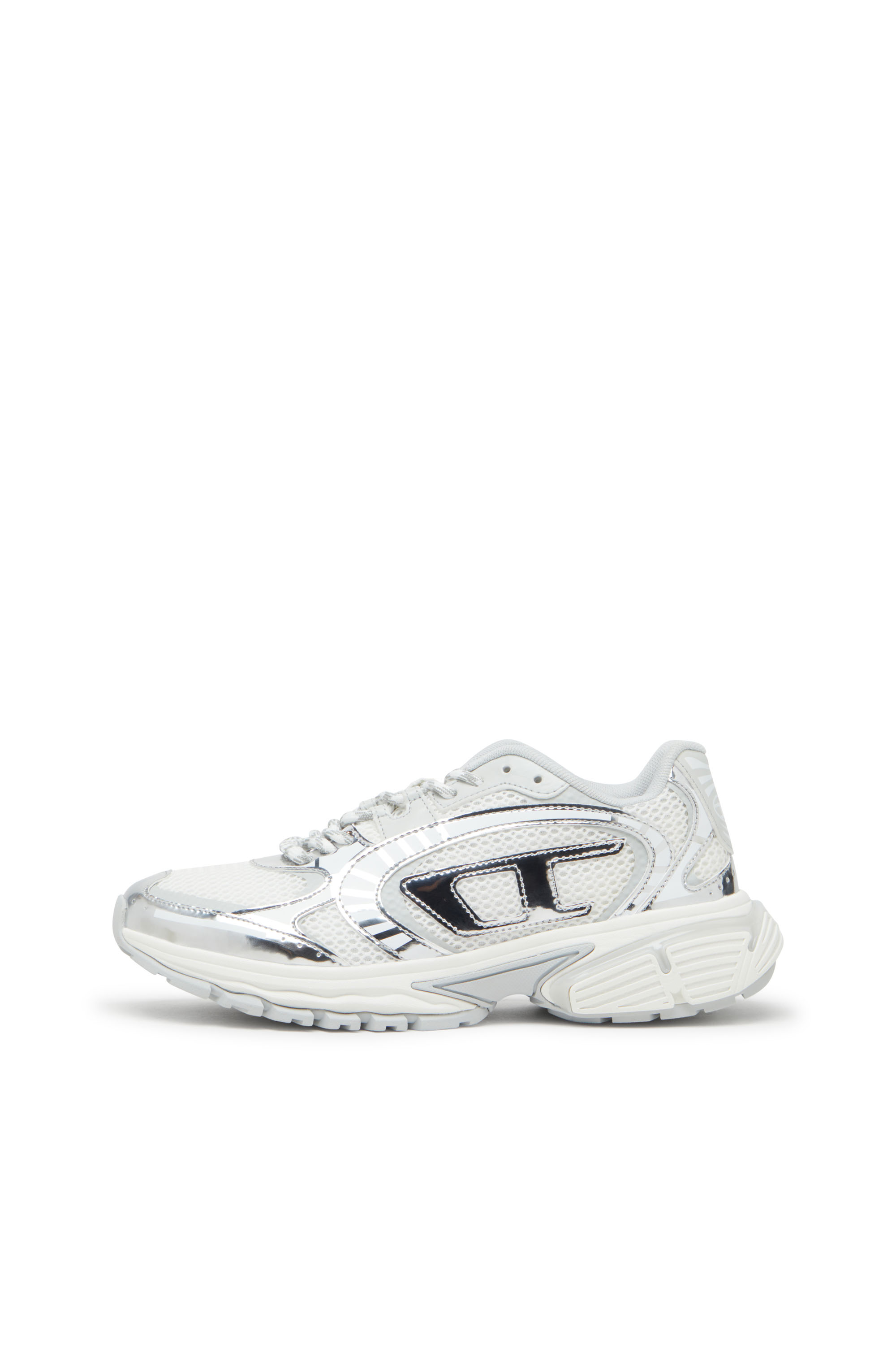 S-PRO-V-DENSE LOW W, White/Silver Diesel - S-PRO-V-DENSE LOW W, Woman's S-Pro-V-Dense-Metallic mesh sneakers with Oval D logo in White/Silver - 8