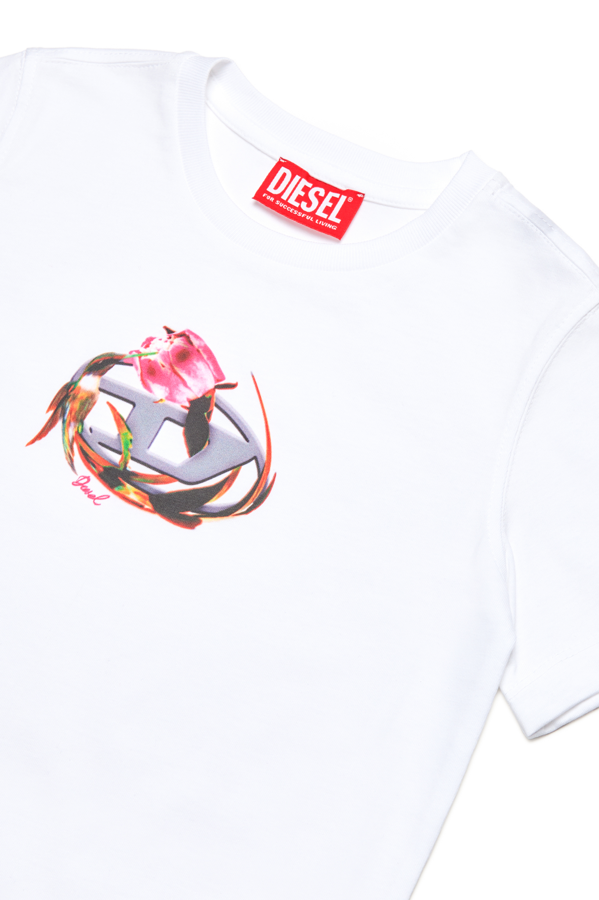 Diesel - TREGL5, Mujer Camiseta con logotipo Oval D con flores in Blanco - Image 3