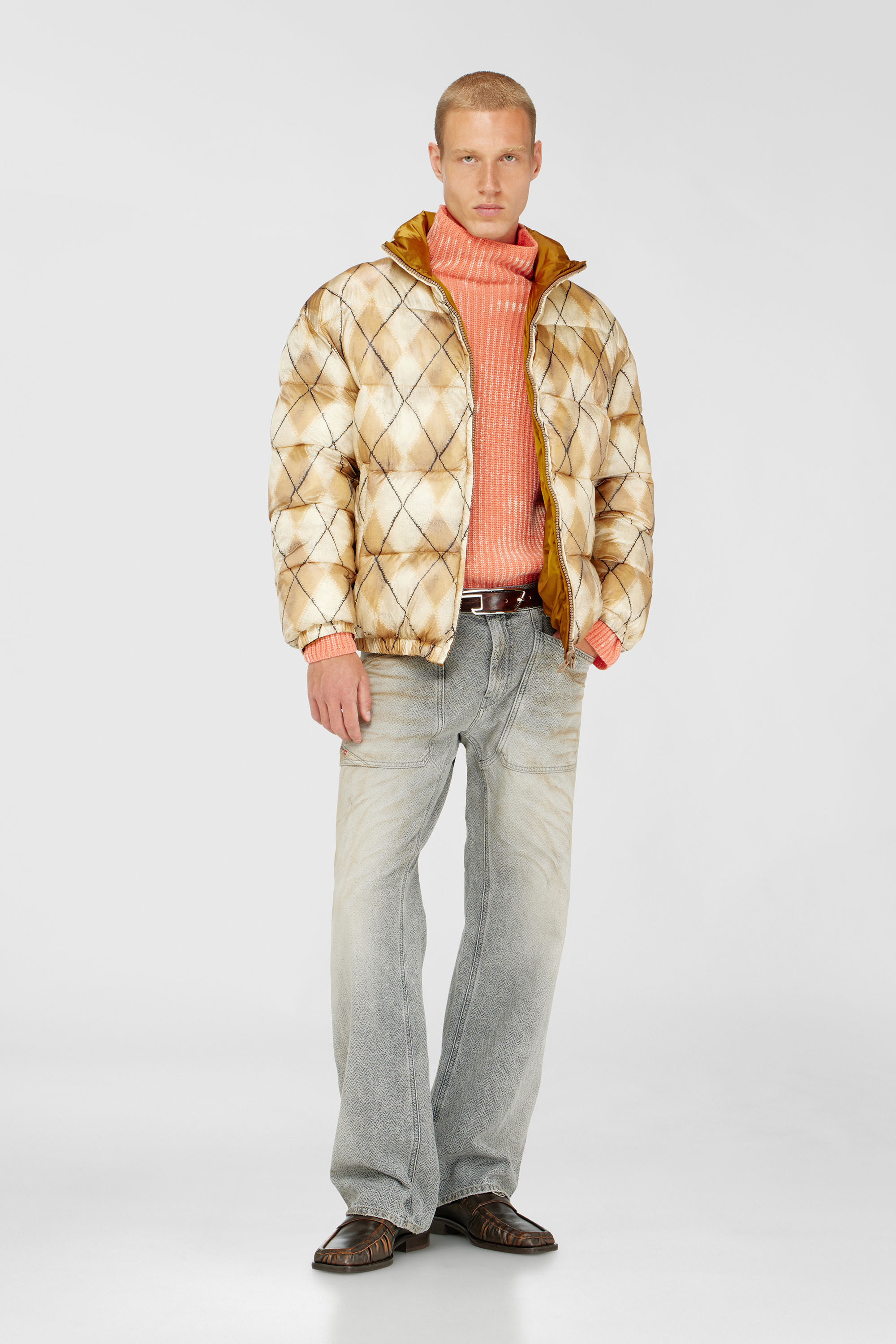 Diesel - W-BOURB-DLCK, Chaqueta puffer reversible con estampado argyle Hombre in Multicolor - 2