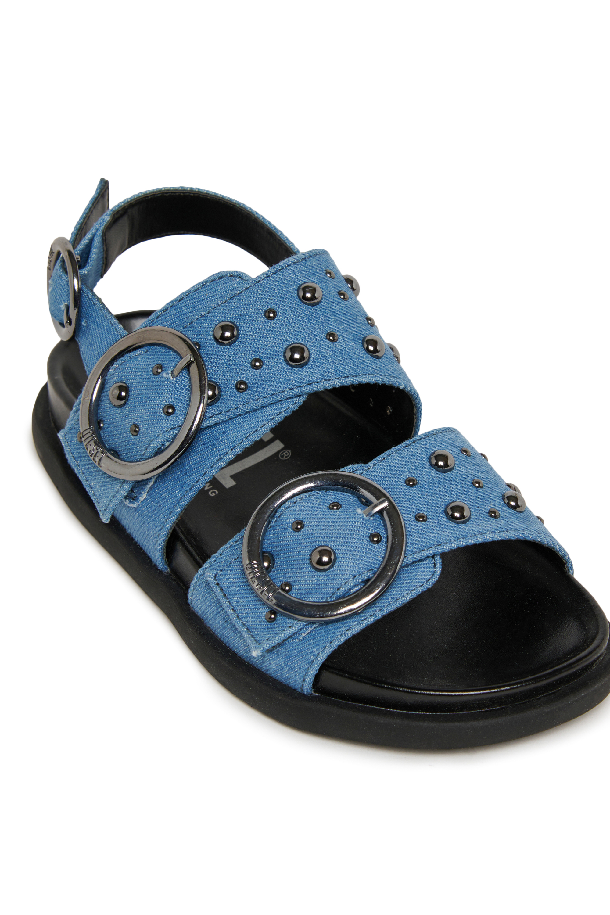 Diesel - D-SANRIV, D-Sanriv-Sandalia de denim con tachuelas met&aacute;licas Mujer in Azul marino - 4