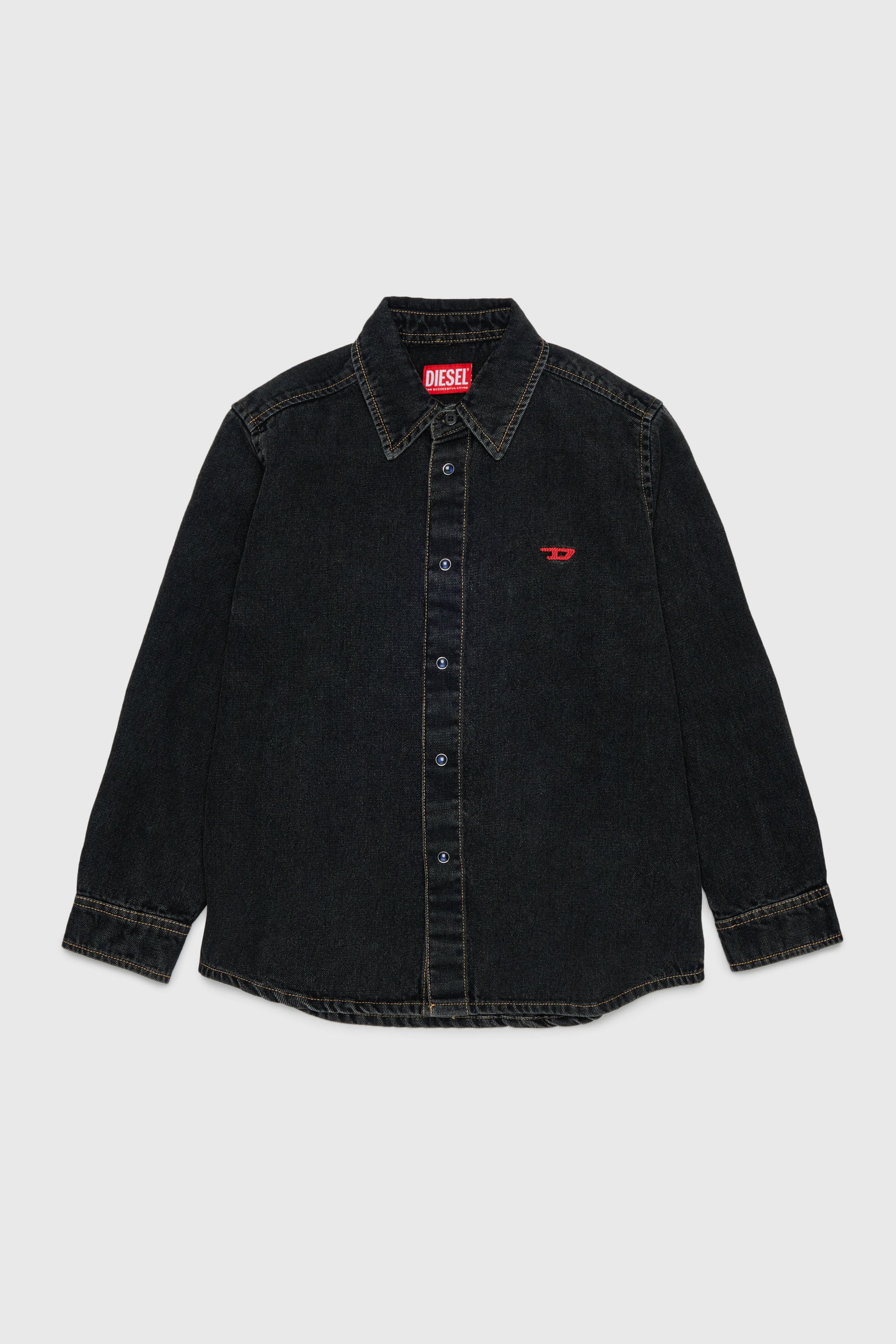 Diesel - CSIMPLY-OVER, Man's Denim shirt with D logo embroidery in Black/Dark grey - 1