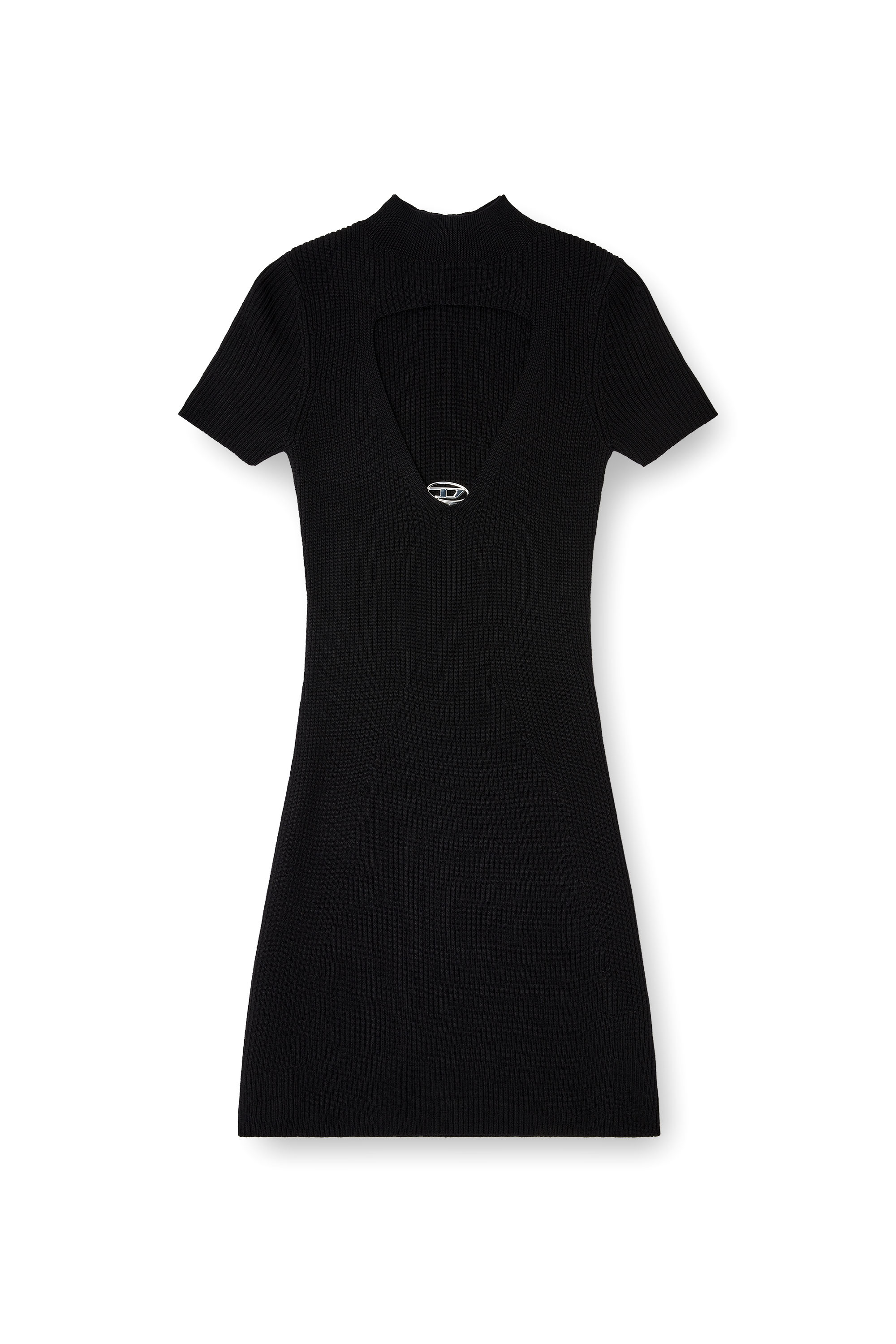 Diesel - M-OLYMPE, Vestido corto con aberturas en punto de lana acanalada Mujer in Negro - 3