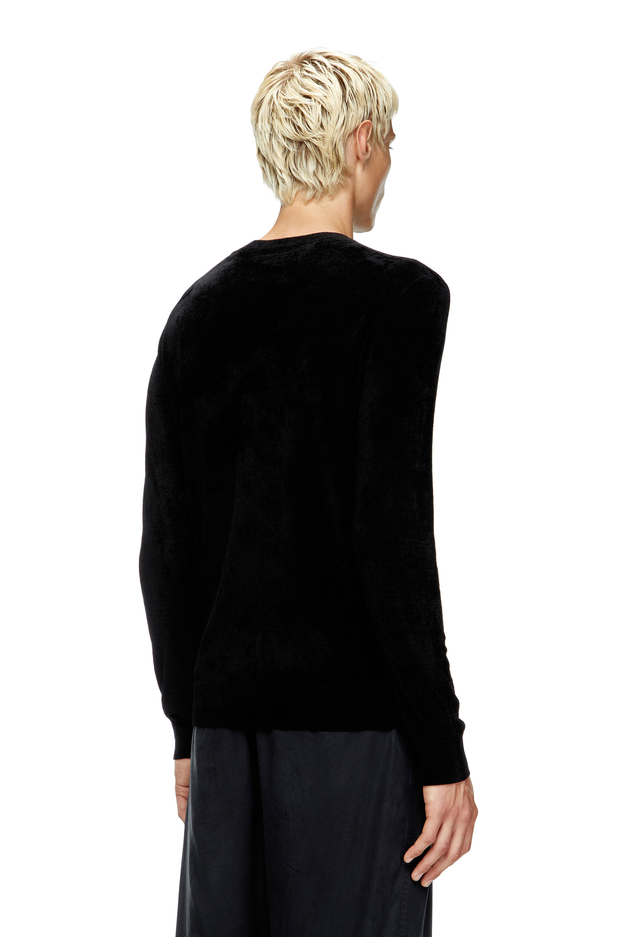 Diesel - K-CEVRO, Jersey de chenilla con logotipo recortado Hombre in Negro - 4