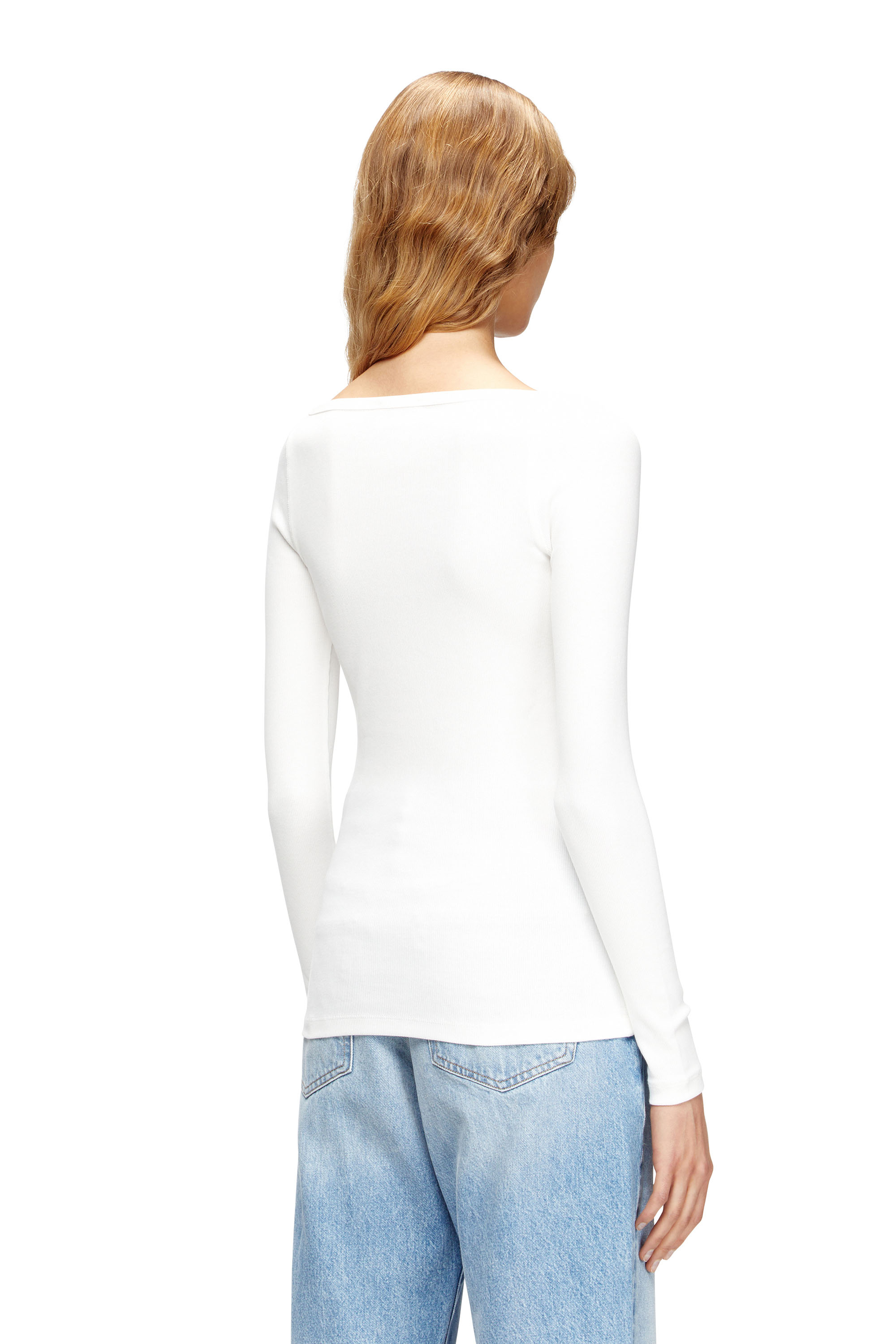 Diesel - T-BAL-OD, Top de manga larga de canalé con Oval D metálico Mujer in Blanco - 4