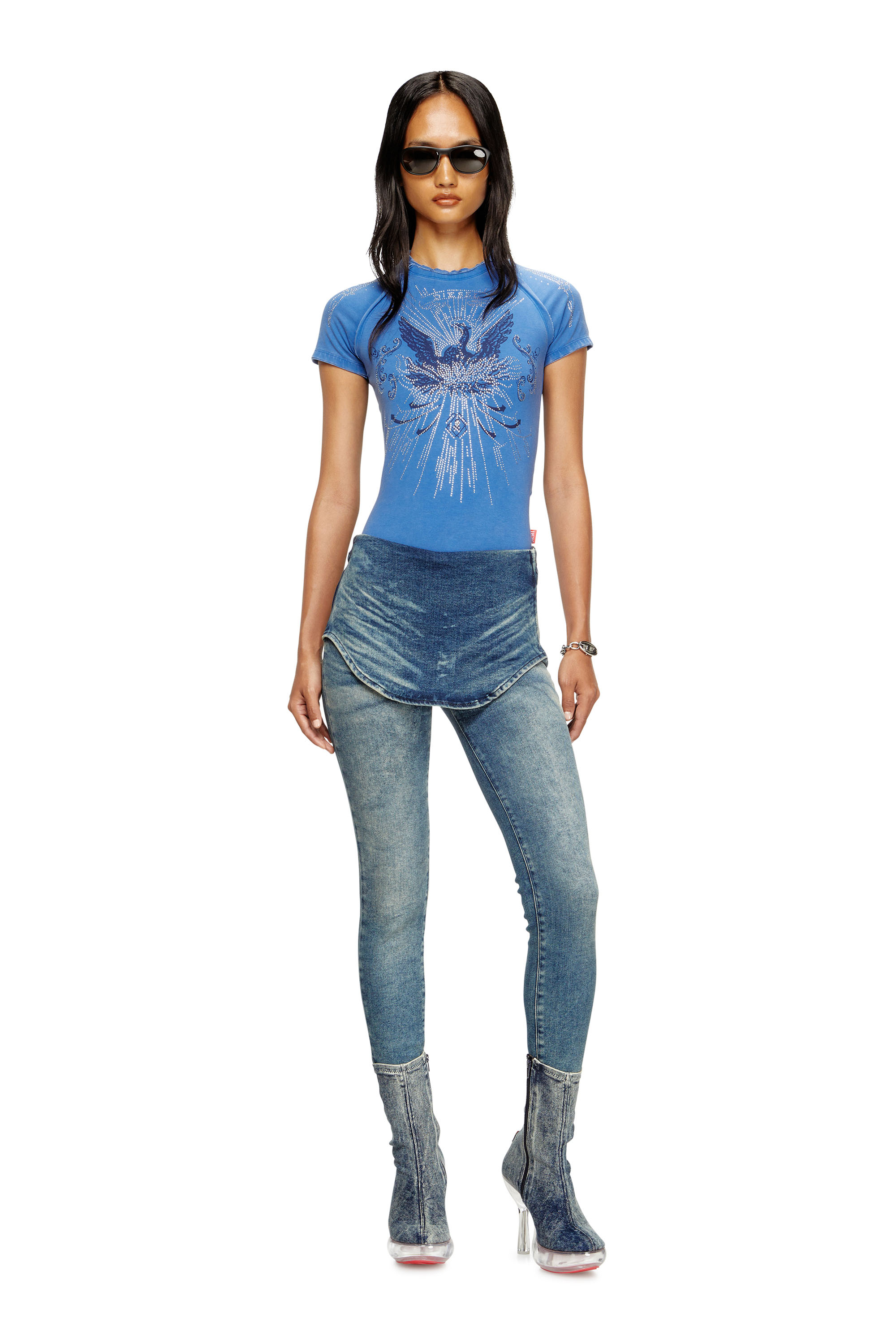 Diesel - T-ROWEENA, Camiseta de ave fénix con piedras Mujer in Azul marino - 2