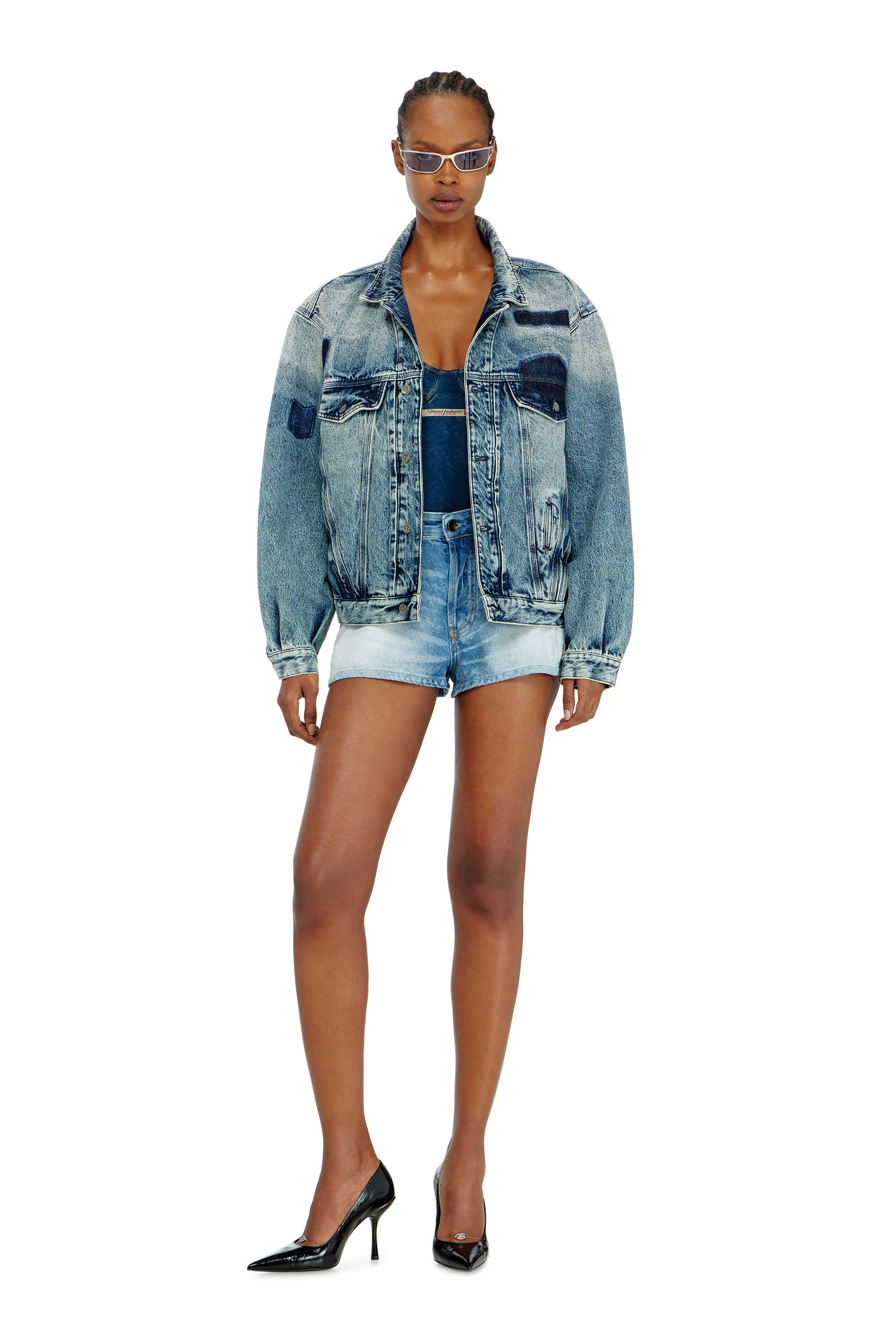 Diesel - D-DENVER-S2, Chaqueta trucker con efecto patch Unisex in Azul marino - 7