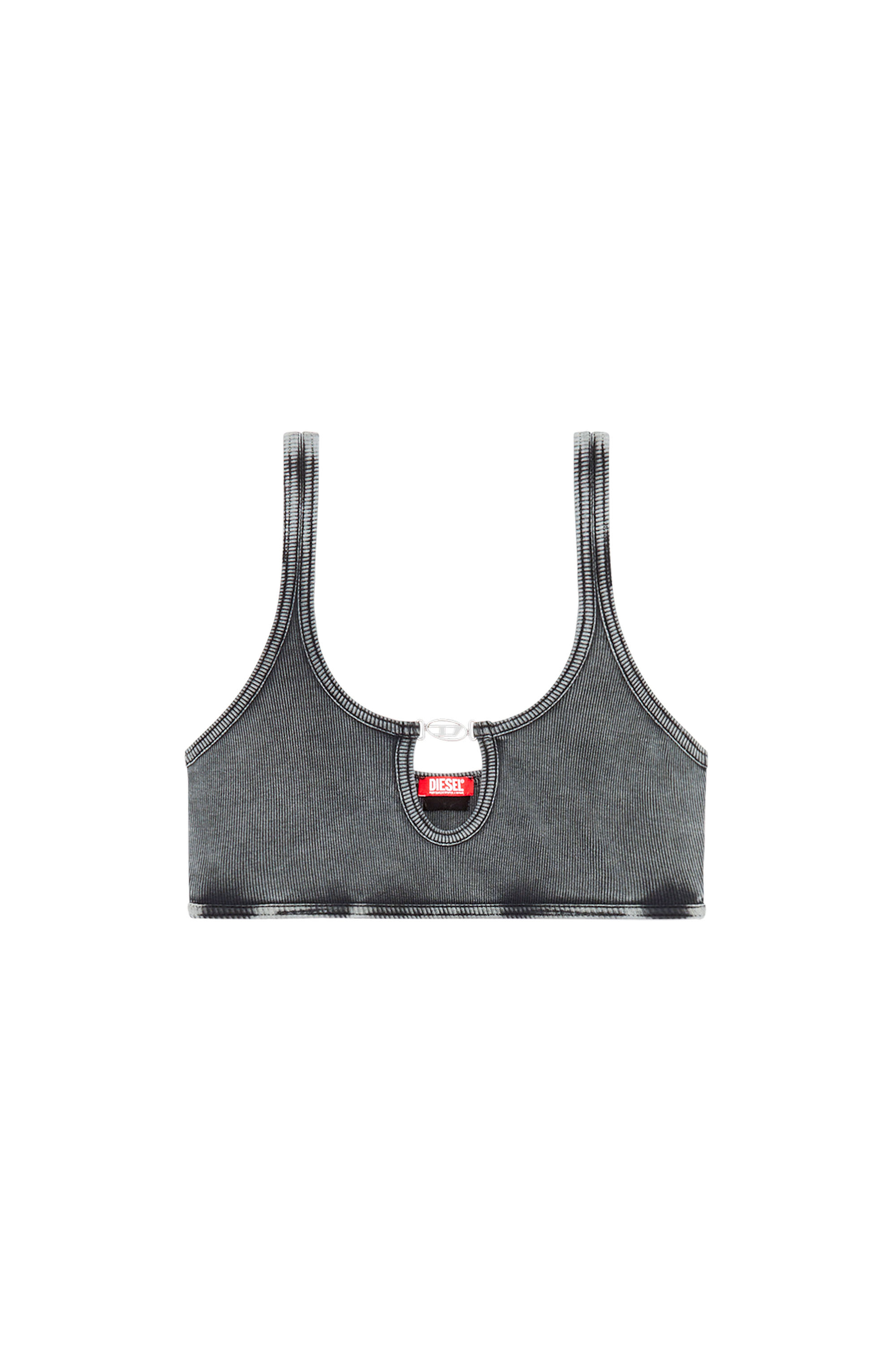 Diesel - UFSB-OVAL-D-RIB-BRALETTE, Bralette de canalé con placa Oval D Mujer in Negro - 4