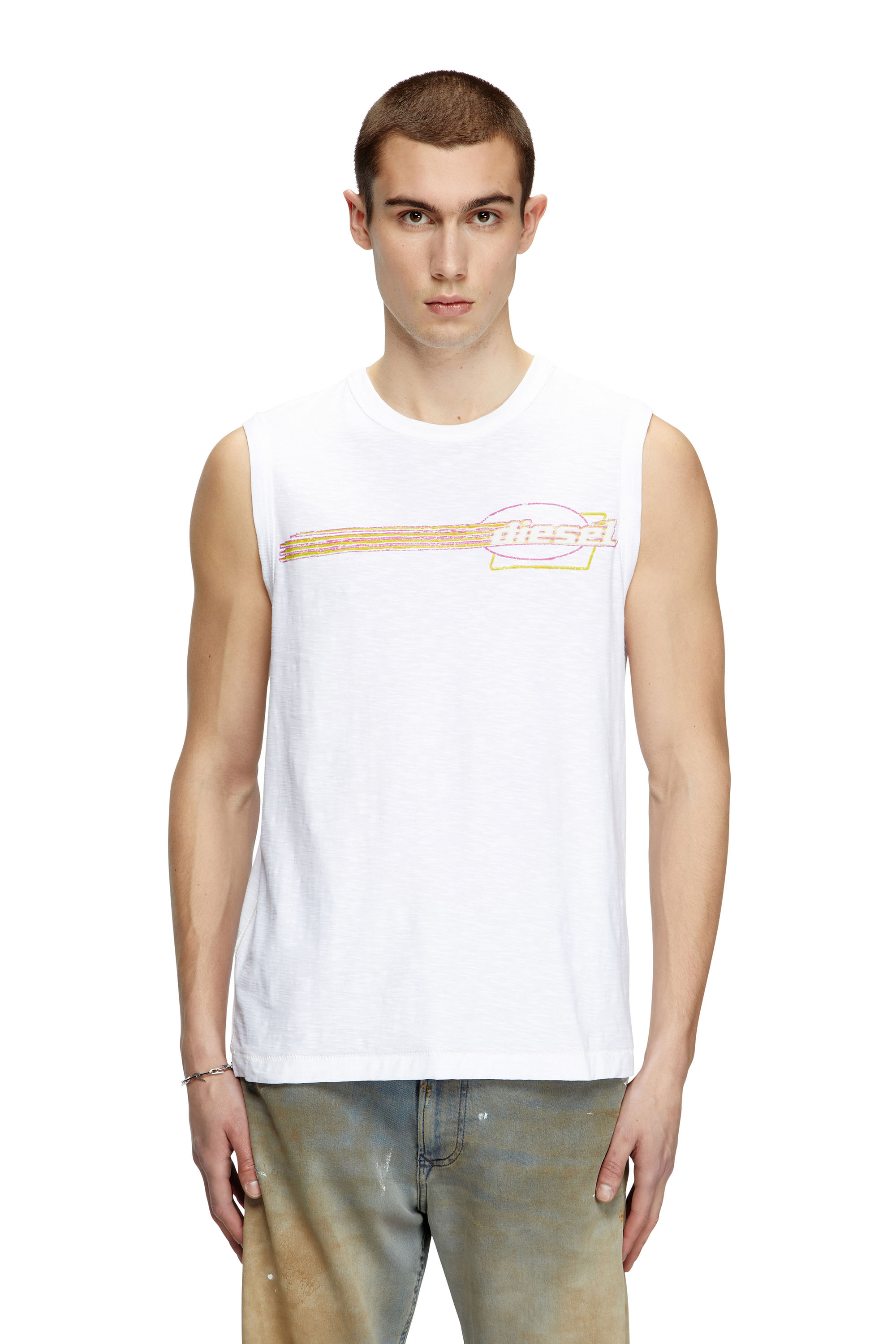 Diesel - T-BISCO-R3, Camiseta de tirantes slub sin mangas con gráfico de logotipo en relieve Hombre in Blanco - 1