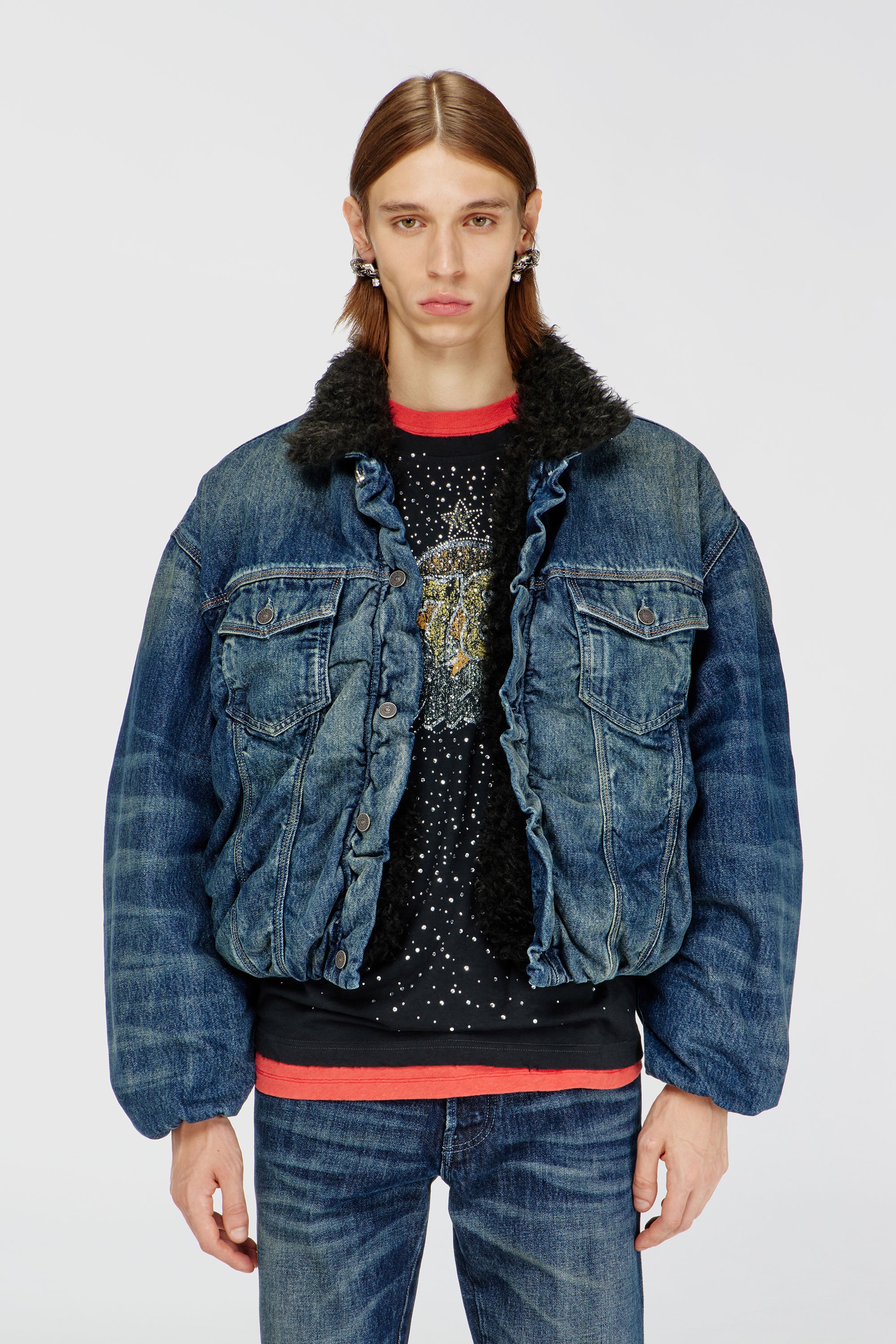 Diesel - D-CURLY-FSJ1, Chaqueta vaquera con forro de peluche Unisex in Azul marino - 1