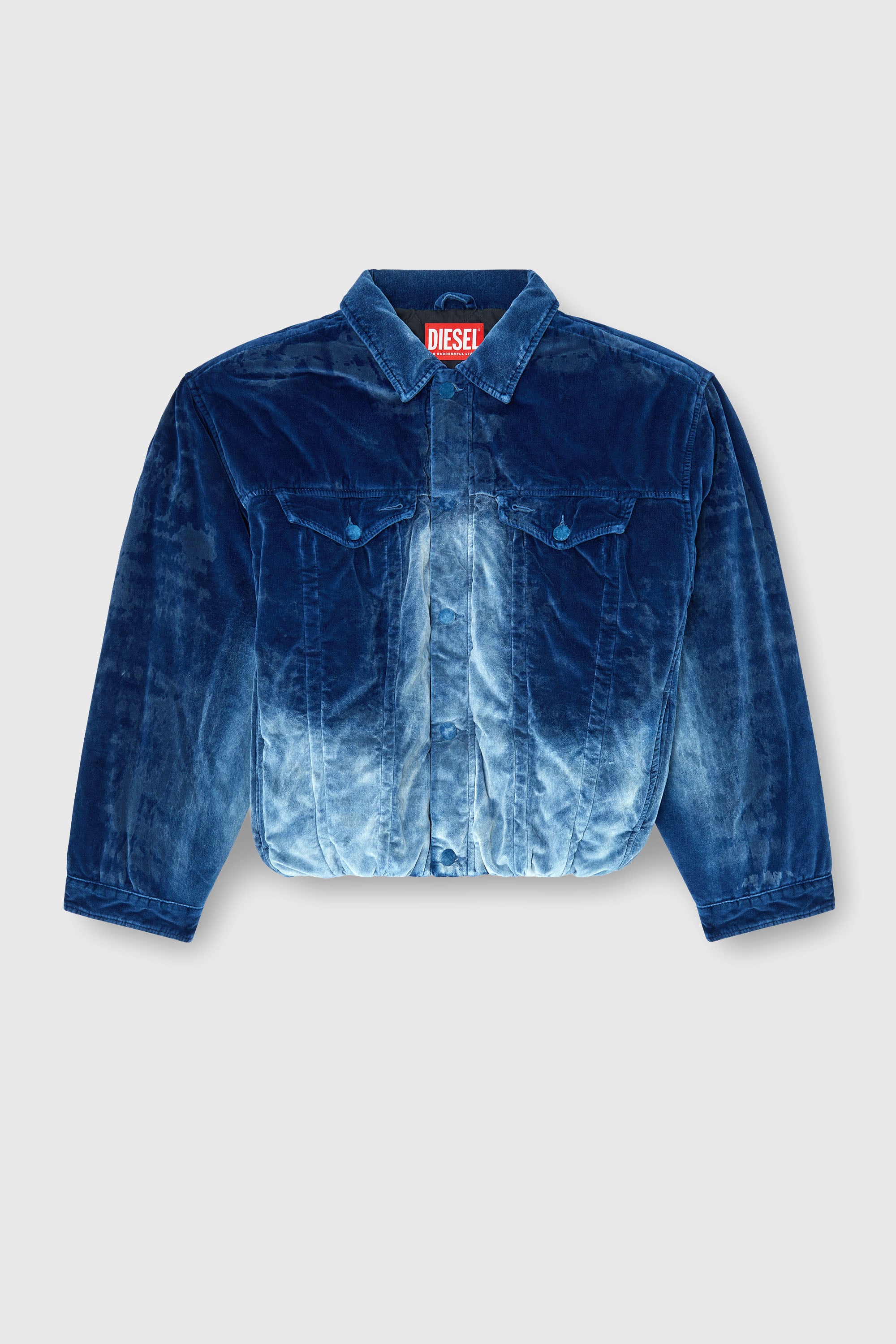Diesel - D-MORVI-FSJ, Chaqueta trucker el&aacute;stica de denim de terciopelo Hombre in Azul marino - 2