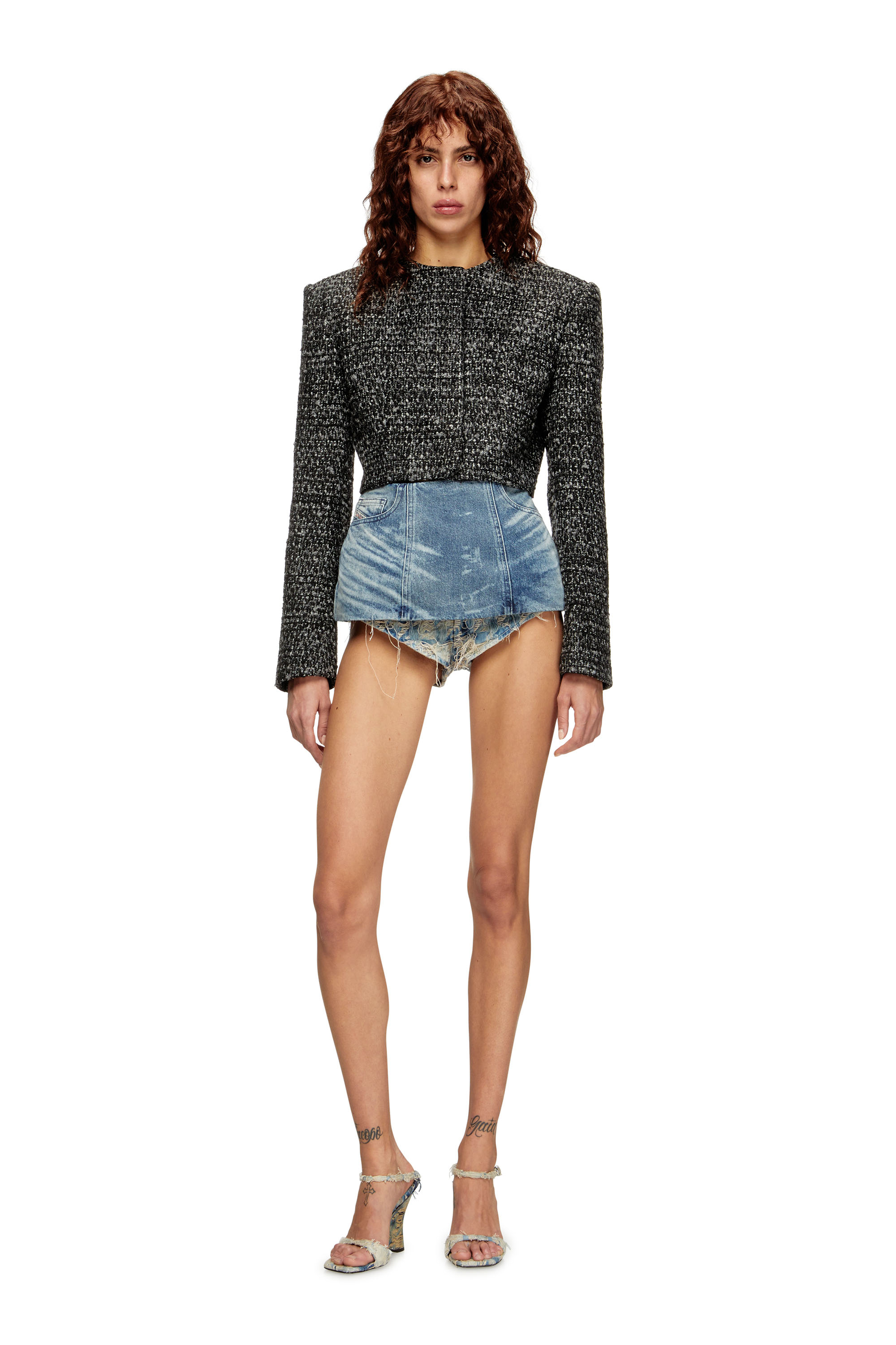 Diesel - DE-NORA-FSH, Falda con cinturón en denim de algodón y cáñamo grabado con láser Mujer in Azul marino - 2