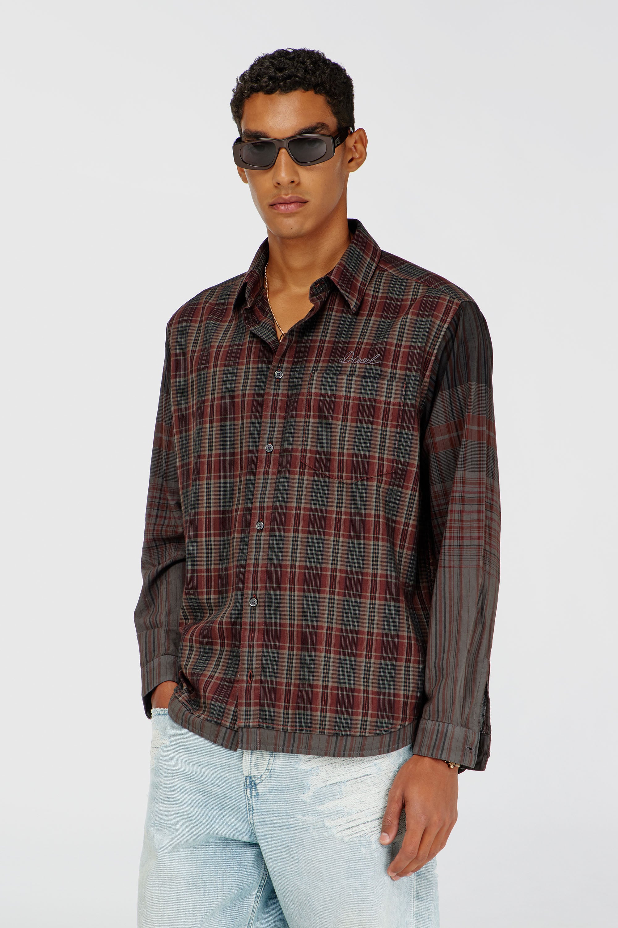 Diesel - S-TEN, Camisa de franela a cuadros metalizados Hombre in Multicolor - 1