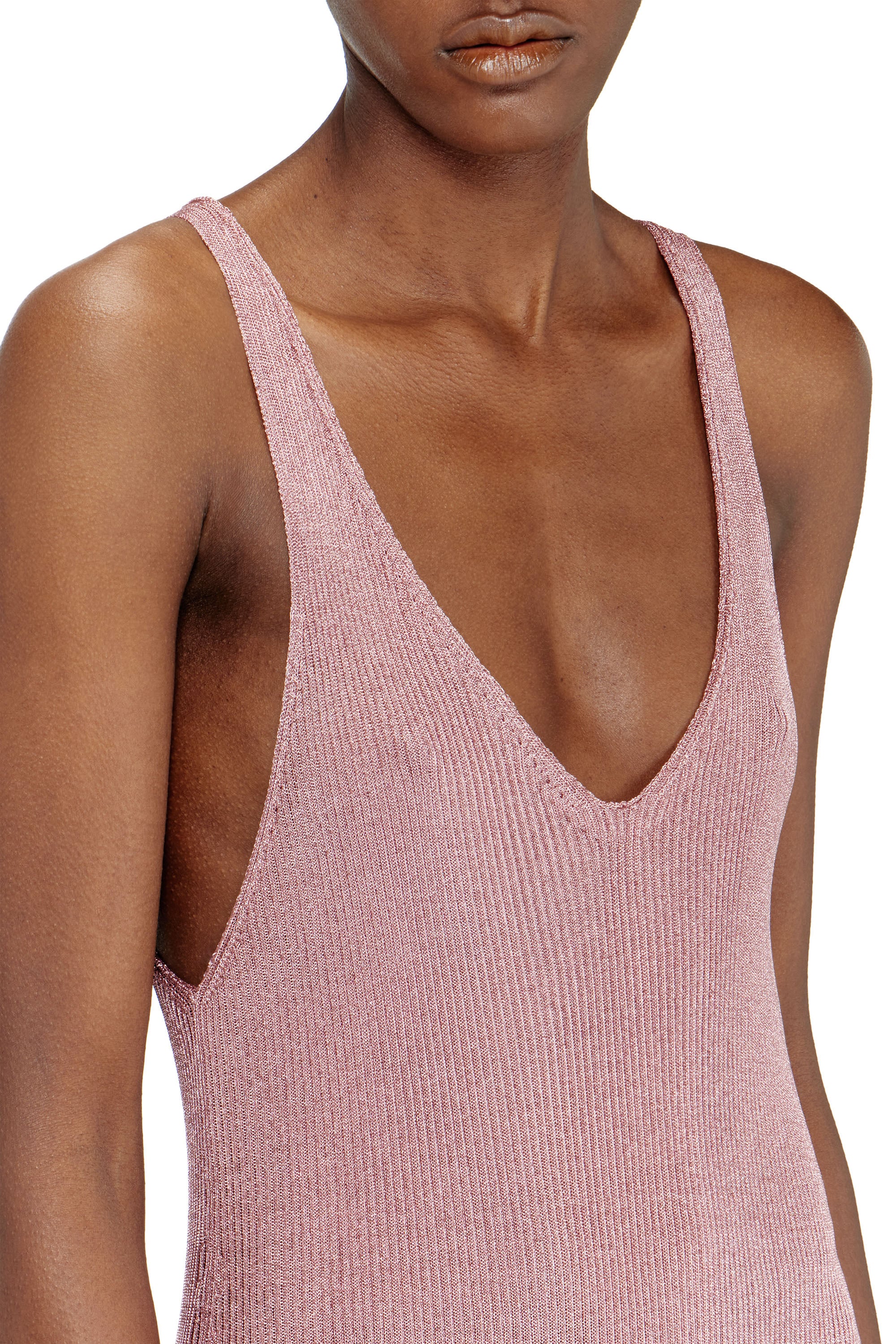 Diesel - M-DELOCA, Vestido midi de punto acanalado met&aacute;lico Mujer in Rosa - 4