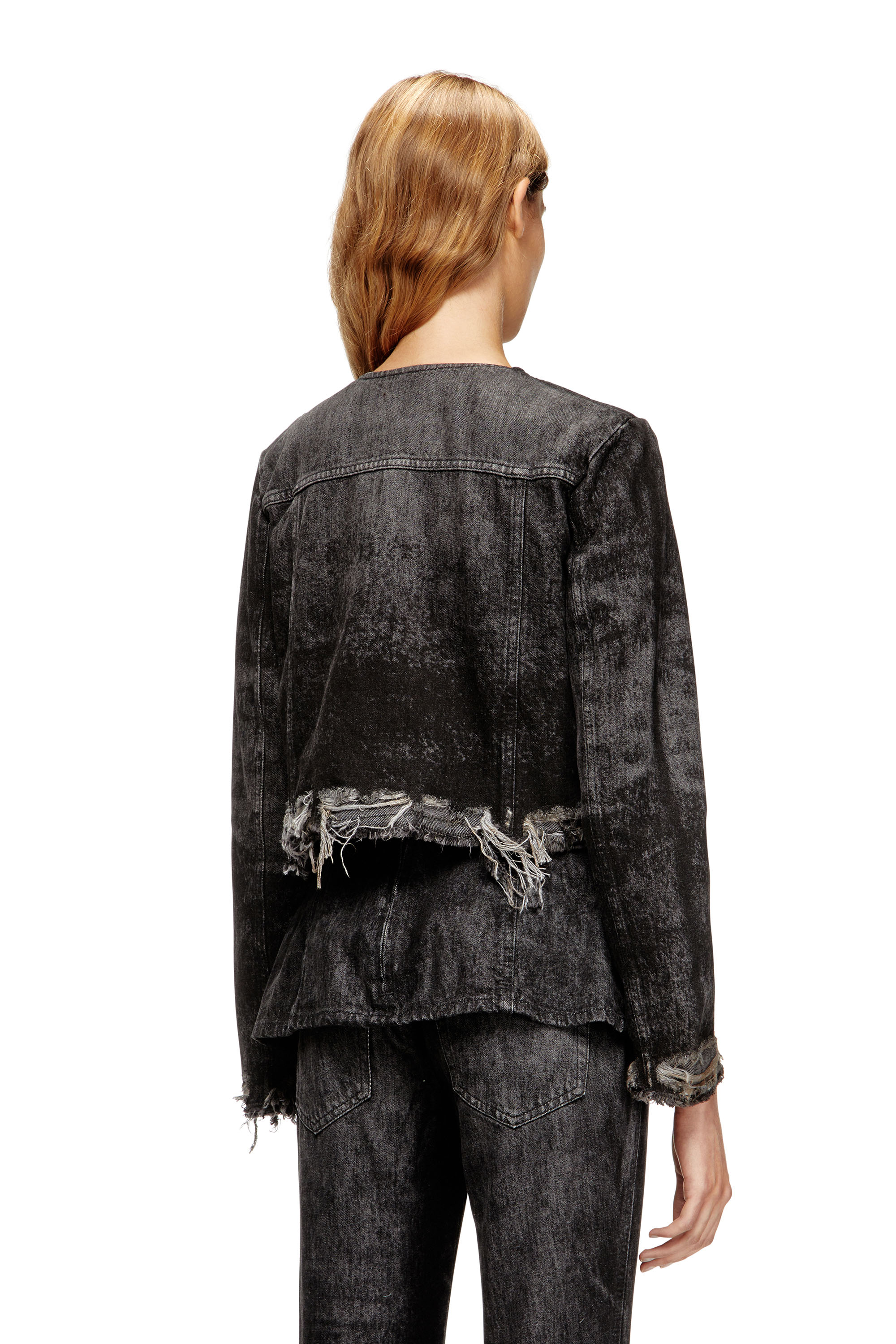 Diesel - DE-GRAFFY-FSH, Chaqueta de denim de algodón y cáñamo grabado con láser Mujer in Negro - 4