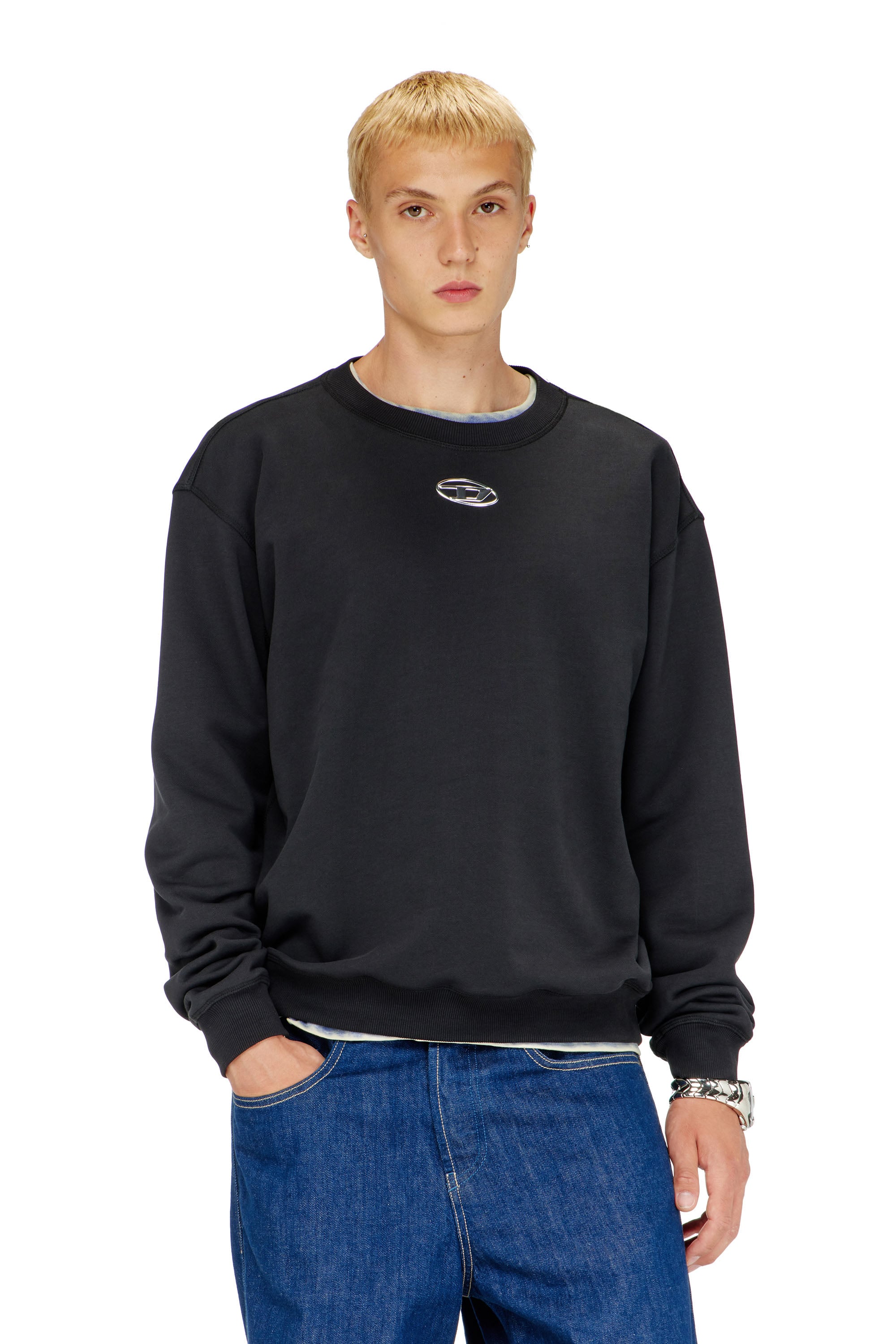 Diesel - S-NORM-IOD, Sudadera regular con Oval D met&aacute;lico Hombre in Negro - 3